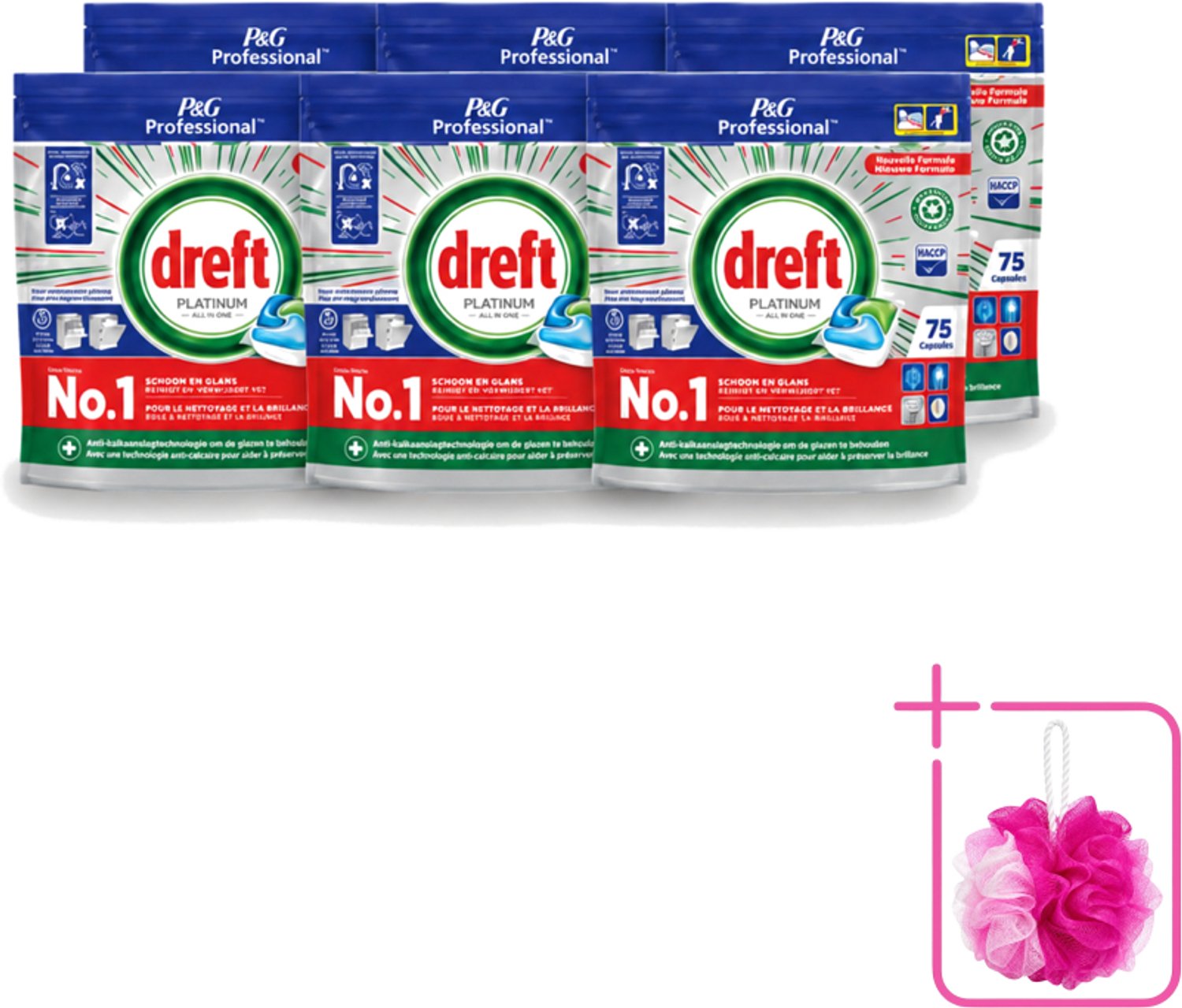6 x Dreft Professional - Platinum - All In One - Vaatwascapsules - 75 Afwasbeurten - Bulkverpakking - Vaatwassen - Vaatwasser reinigen