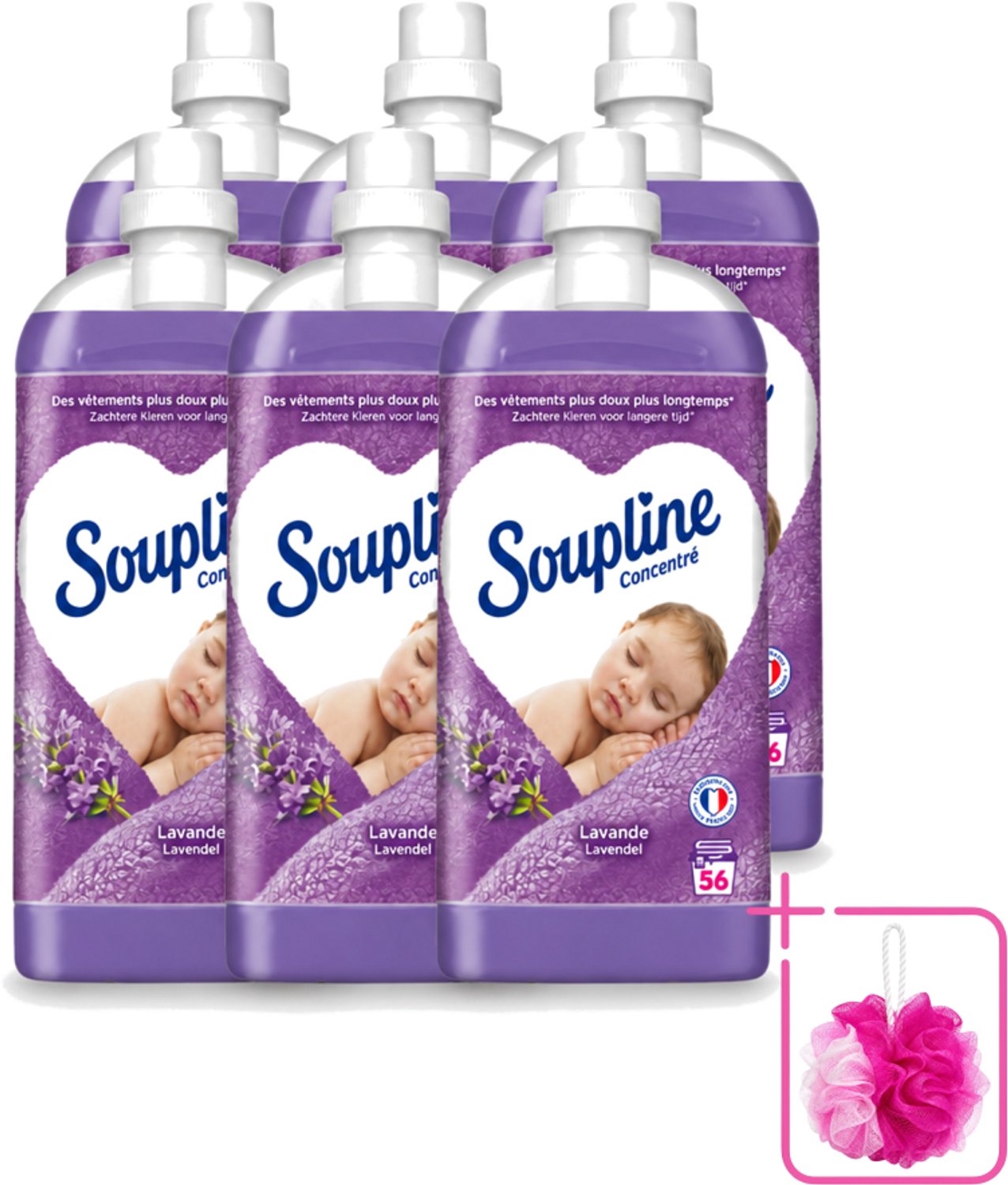 6 x Soupline - Wasverzachter - Lavendel - 56 Wasbeurten - 1.3L - Bulkverpakking - Wasverzachter - Douchemop - Wasgoed verzachten