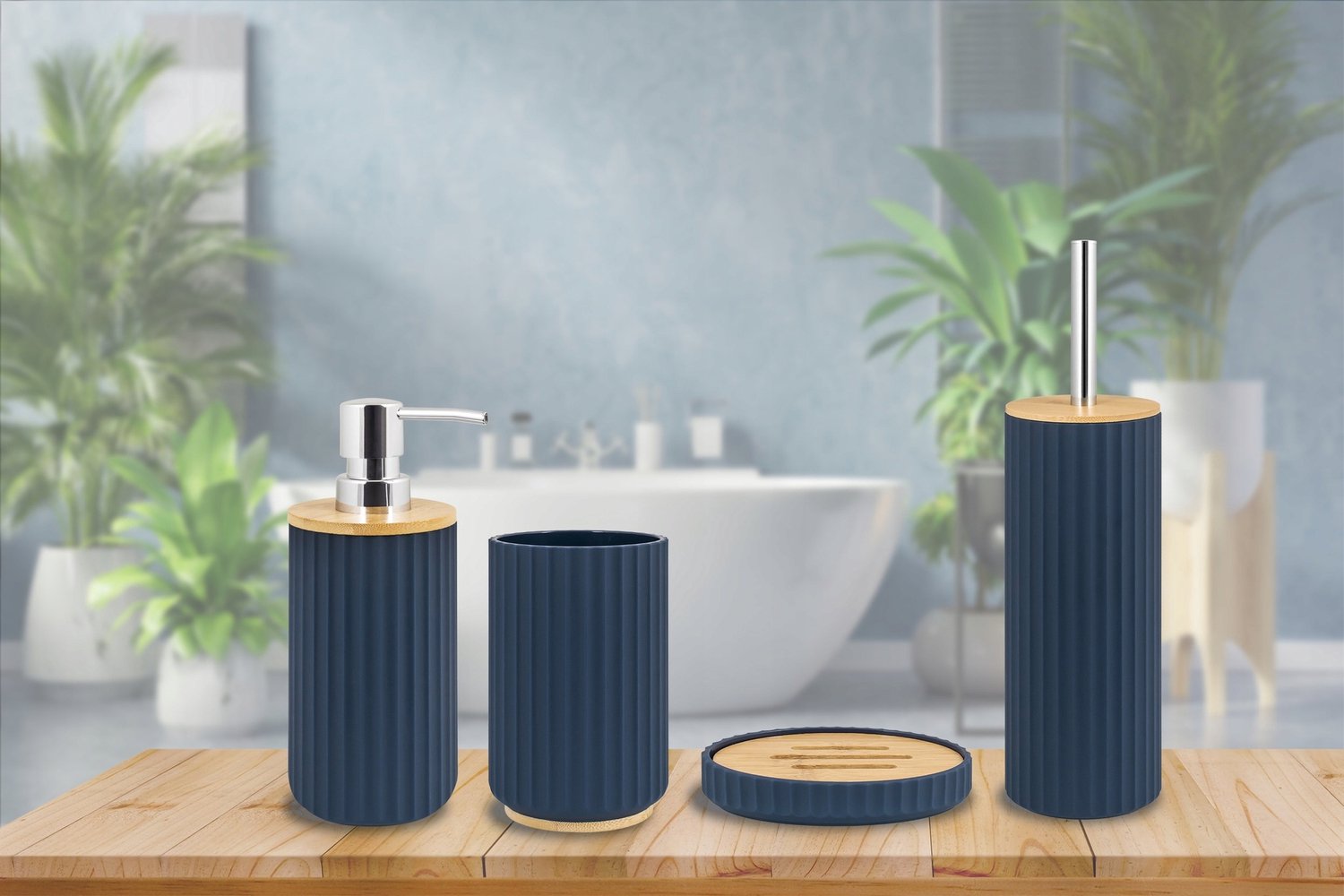 Andora Vrijstaande Zeepbakje ABS & Bamboe - Marineblauw