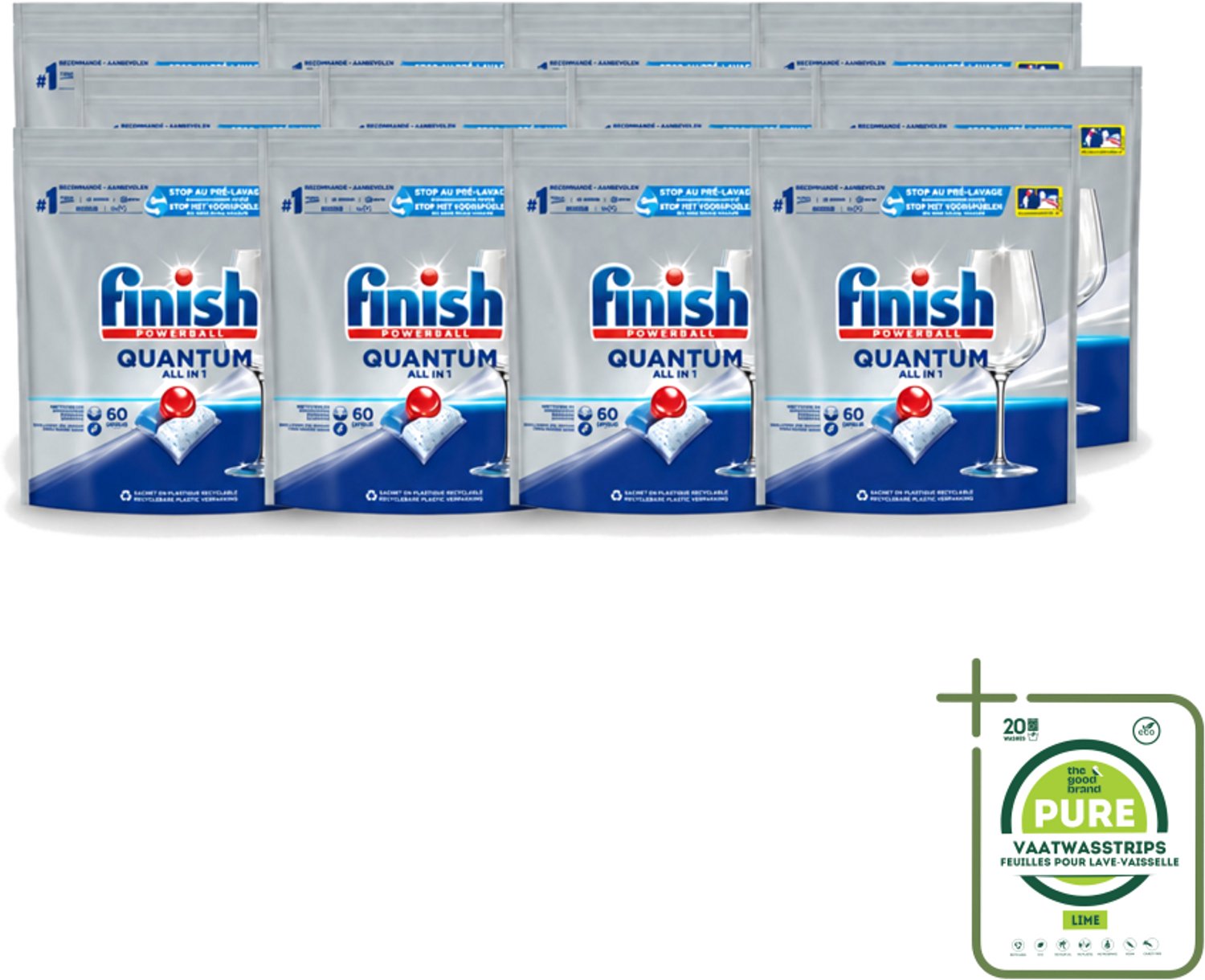 12 x Finish – Vaatwastabletten – Quantum All-in-1 – 60 Capsules - Grootverpakking - Vaatwastabletten - Vaatwassen - Reiniging - Glans - Vet Verwijderen