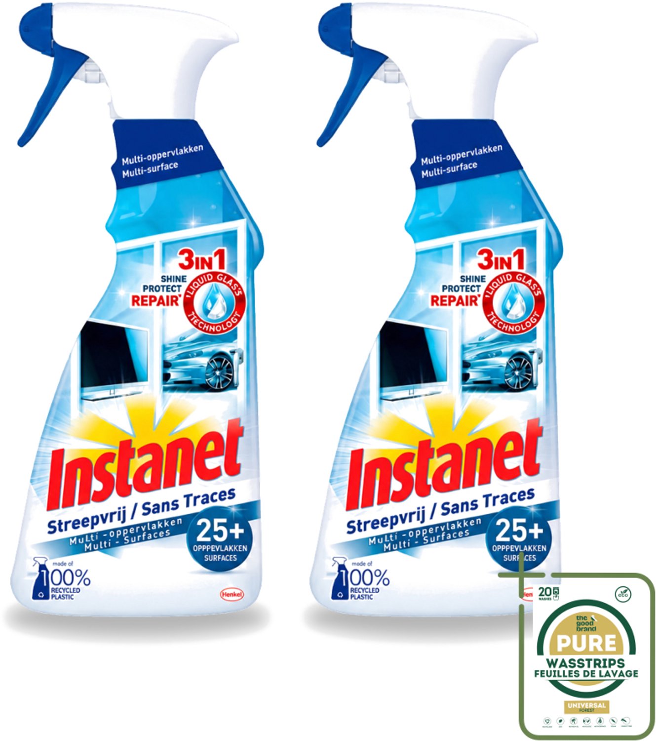 2 x Instanet - Schoonmaakspray - Streepvrij - 3 in 1 - Multi-Oppervlakken - 725 ml - Schoonmaak Spray - Glas Reinigen - Streepvrije Reiniger - Tv Scherm Reinigen - Spiegel Reinigen