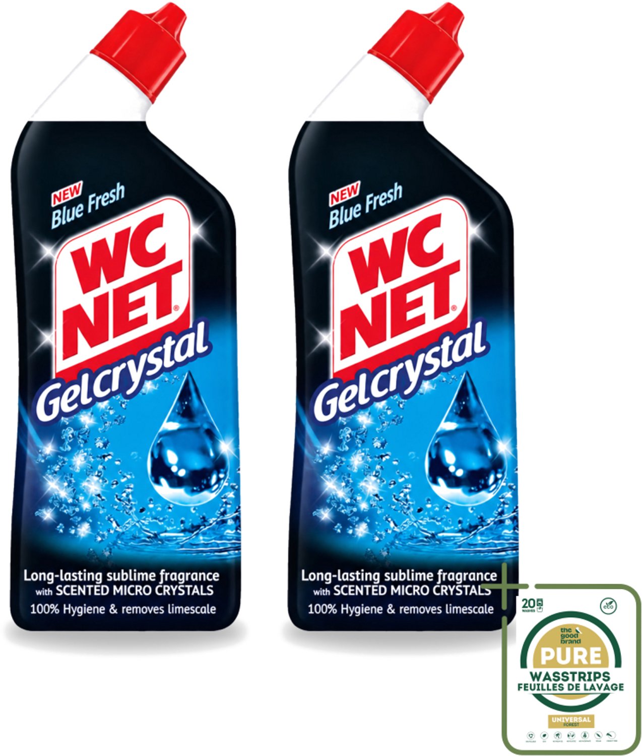 2 x WC-Net - Toiletreiniger - Gel - Blue Fresh - Anti-Kalk - 750 ml - Wasstrips - Toiletreiniger - Kalkaanslag - Vlekken - Hygiëne - Desinfecterend