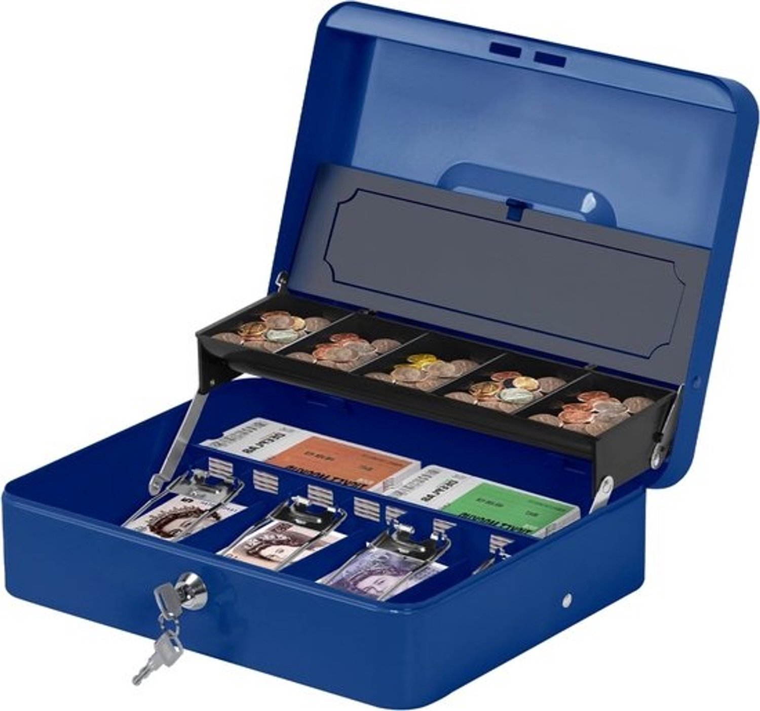 Geldcassette - Opbergdoos - Veilig opbergen - Inclusief twee sleutels - 30 x 9 x 24 cm - Blauw