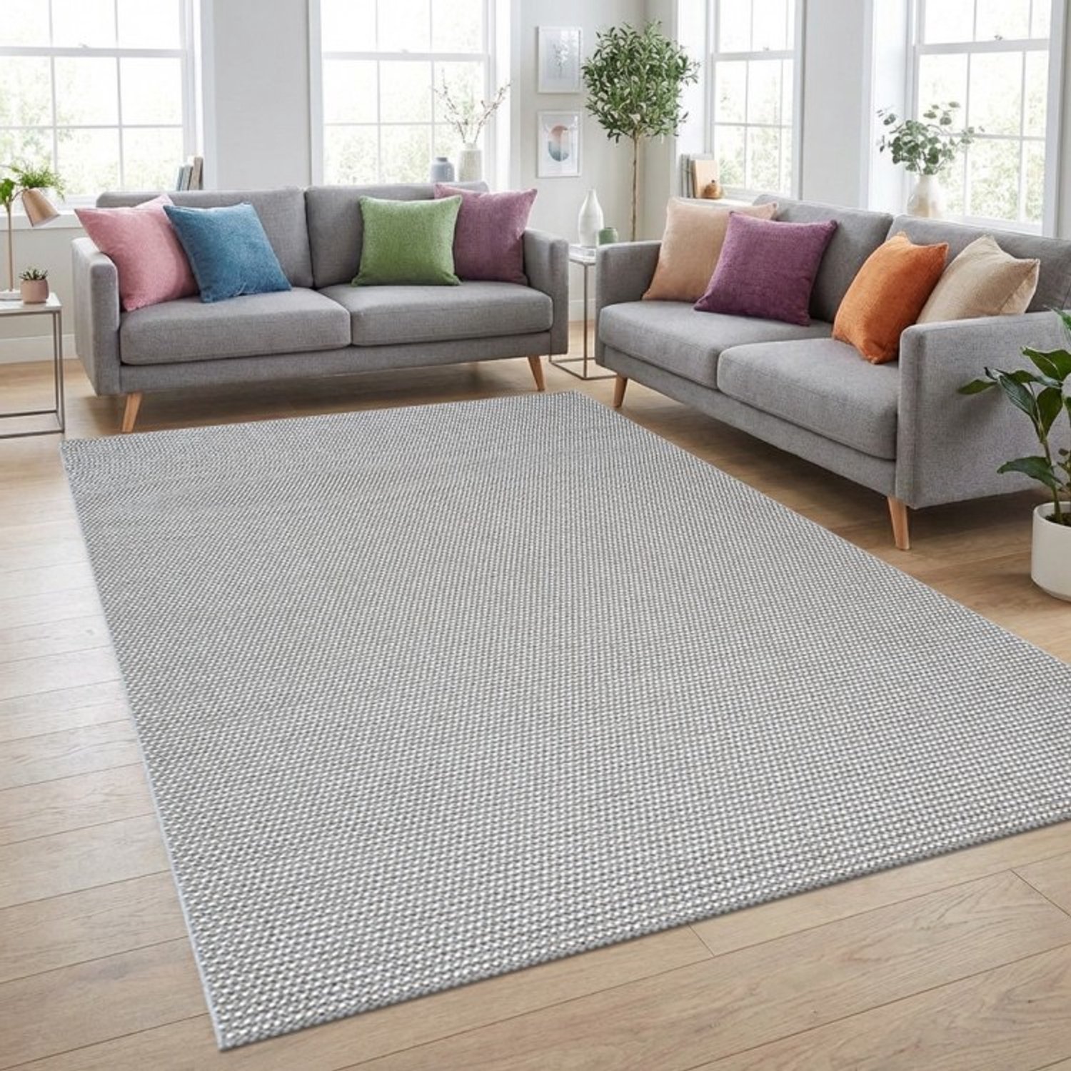 TapisTrend Designer tapijt Grijs 80x250 cm Effen binnen-/buitenkleed met een moderne geweven textuur, geschikt voor terras, balkon en woonkamer