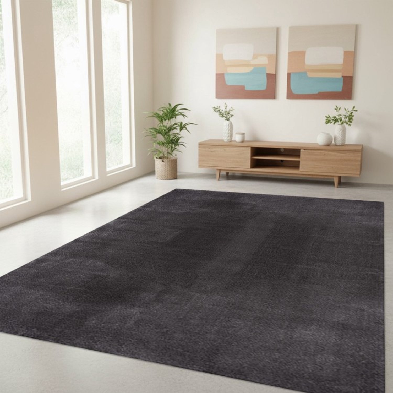 TapisTrend Harig tapijt Antraciet 300x400 cm Effen, wasbaar, antislip vloerkleed met een zachte pool van 19 mm voor de woonkamer, slaapkamer en eetkamer