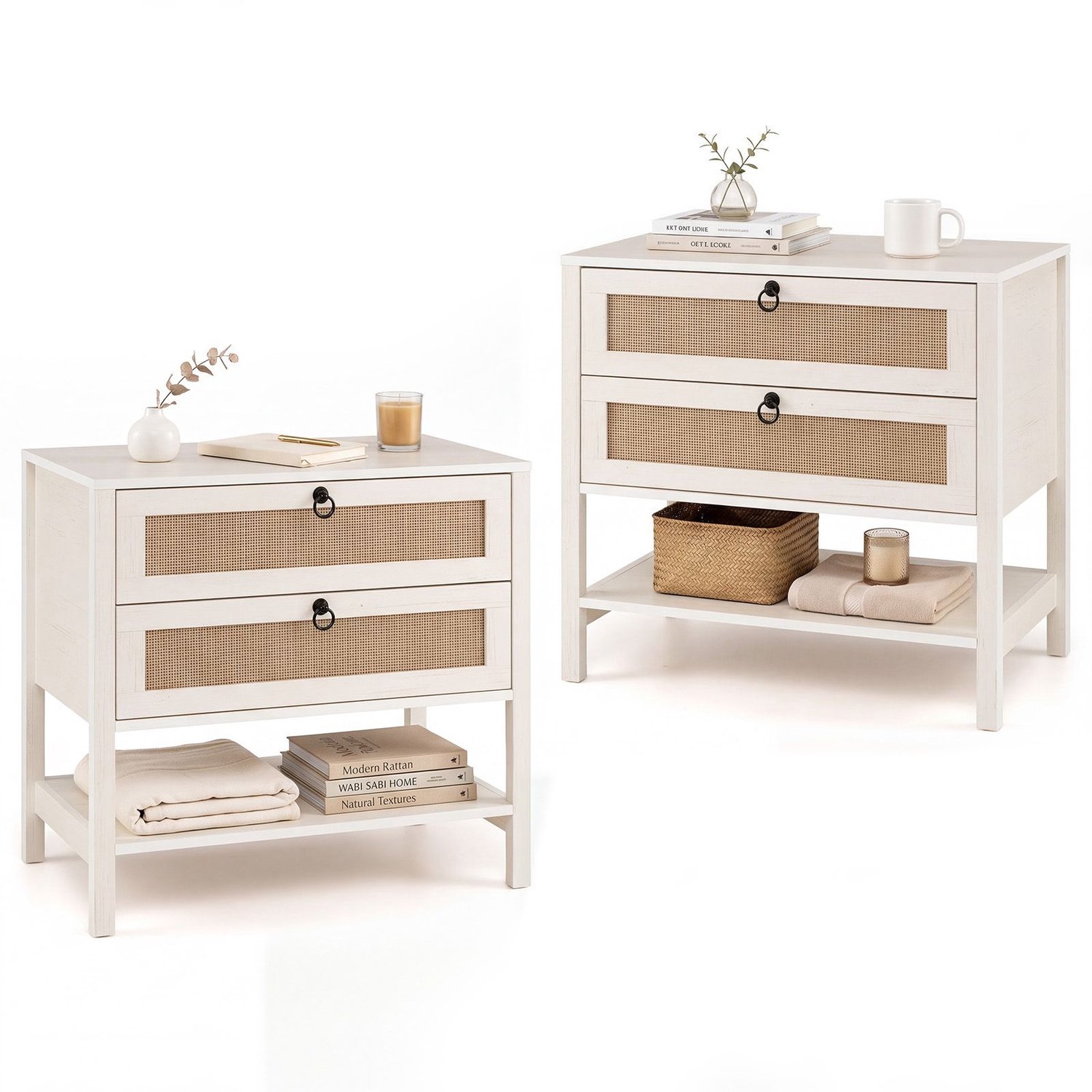 SureDeal® - Nachtkastje - Stucks - Lades - Open Planken Wit - 68x40x65 cm - Wit