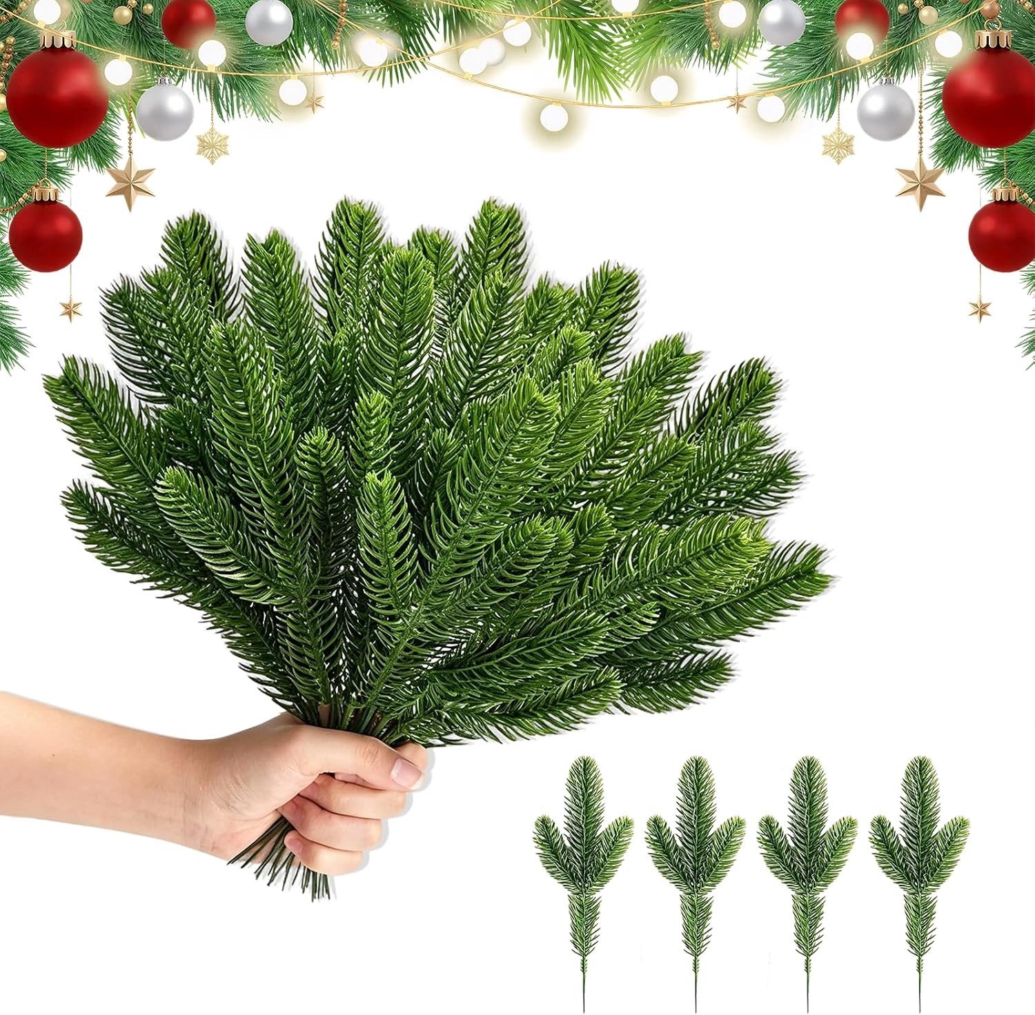 Kunstdennentakken - Groen - 16 cm - Realistische Kunststof - Voor Kerstdecoratie