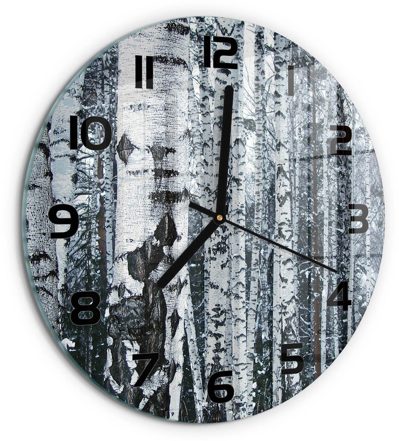TULUP Wandklok - Berken Moderne Wandklok Glas - fi30 cm - Wit Wandklok Glas Decoratie - Zwarte handen - Ronde Klok - Glazen Wandklok Design - Klok Glas Met Opdruk