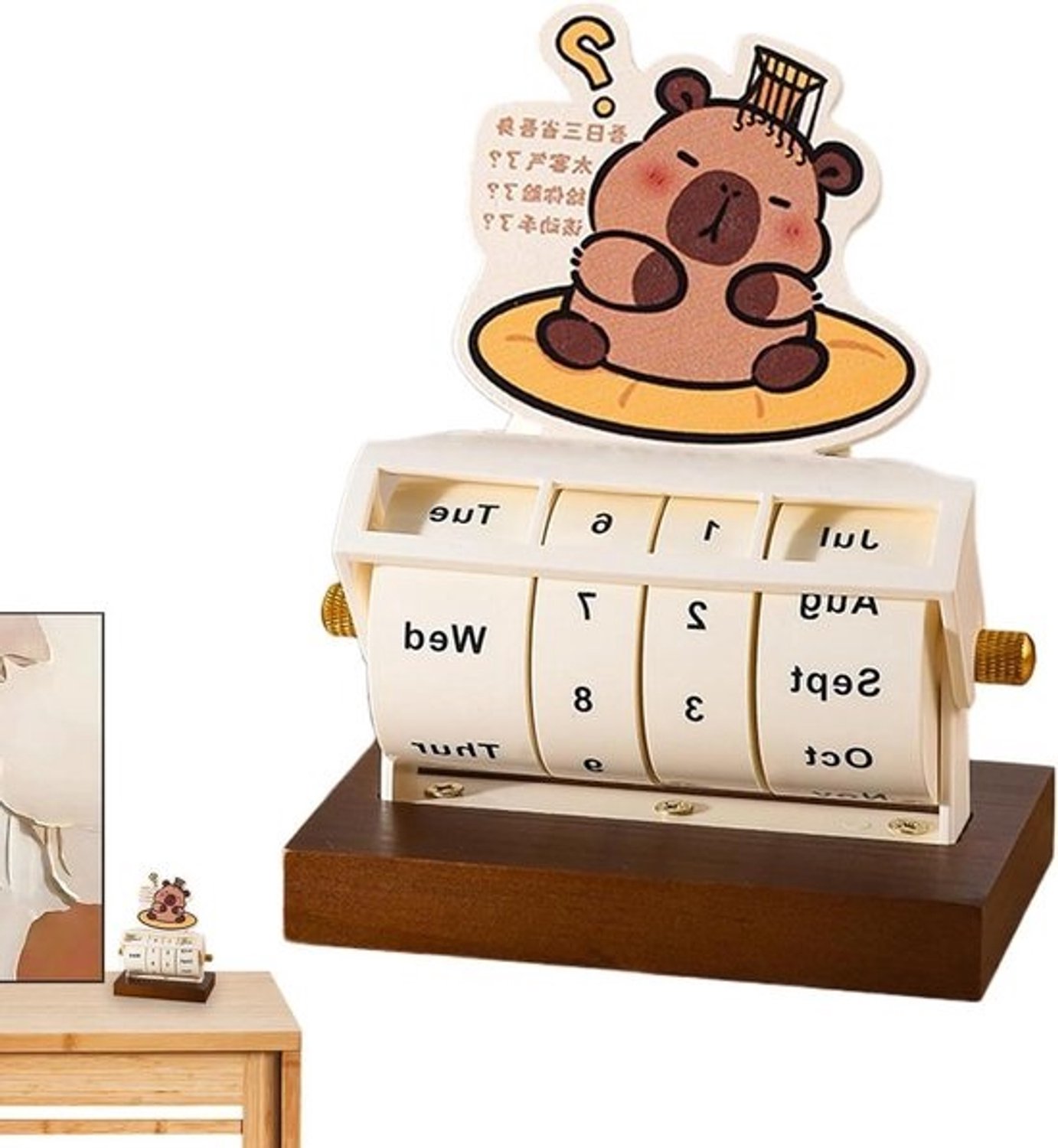 Roterende Kalender - Bureau Kalender - Dagelijkse Planning - Houten Basis - 10.5 cm - Natuurlijk