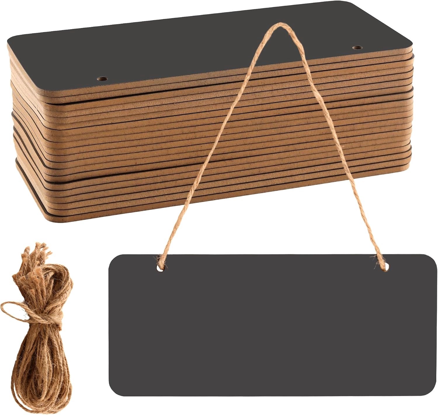 Krijtbord klein 20 stuks - rechthoekig hout - met jute touw - direct op te hangen - Vemera