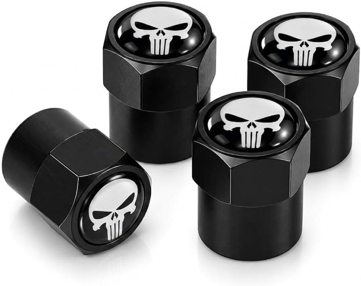 Ventieldoppen voor auto - Aluminium Punisher Skull - 4 stuks - Universeel voor auto, SUV, motor en fiets - ShopVlot