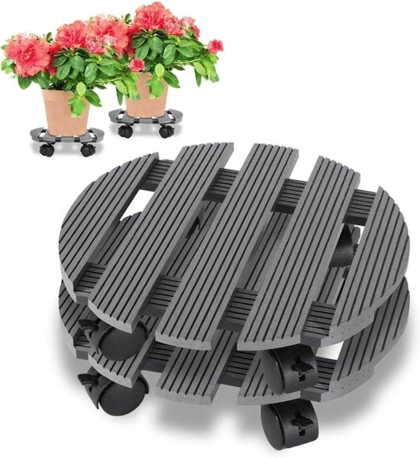 Plantenrollers Set - Bloempotrollers - Verplaatsen van Potten - 80 kg Draagkracht - 36x32x11.5 cm - Grijs