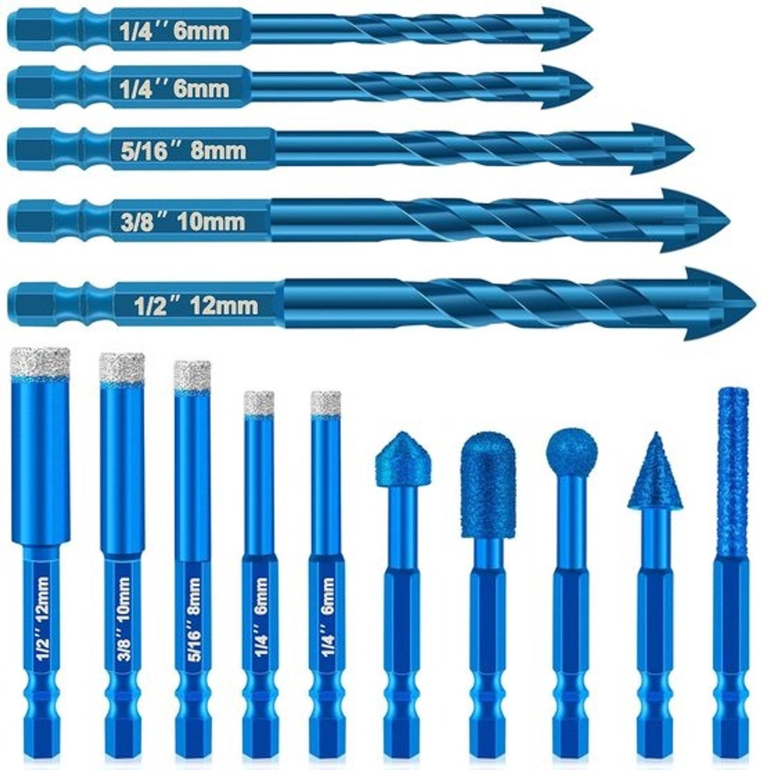 Tegelboren Set - Diamant Boren - Keramiek Boren - Slijtvast Diamant - 6-12 mm - Blauw Zilver