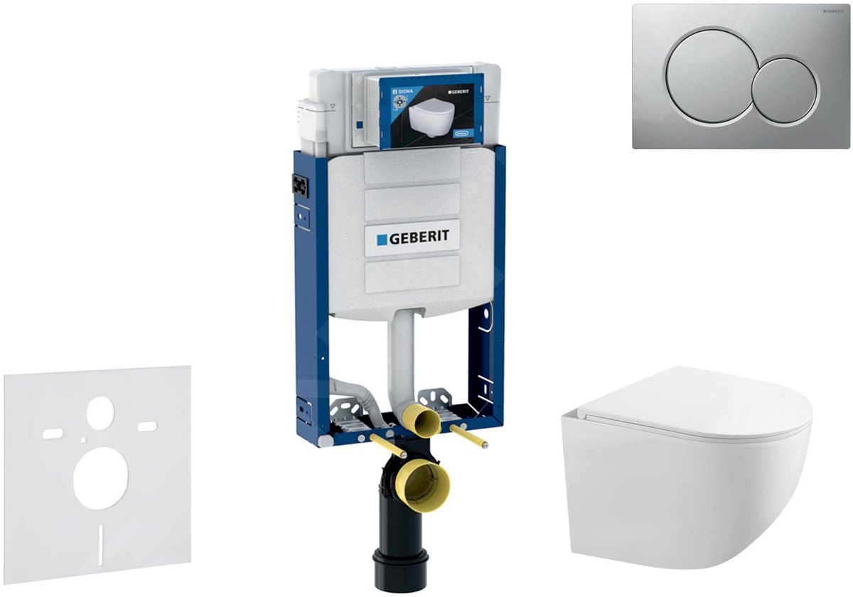 Voorwand montageset, Gaia toilet en softclose zitting, Sigma01 bedieningsplaat, gelakt mat chroom
