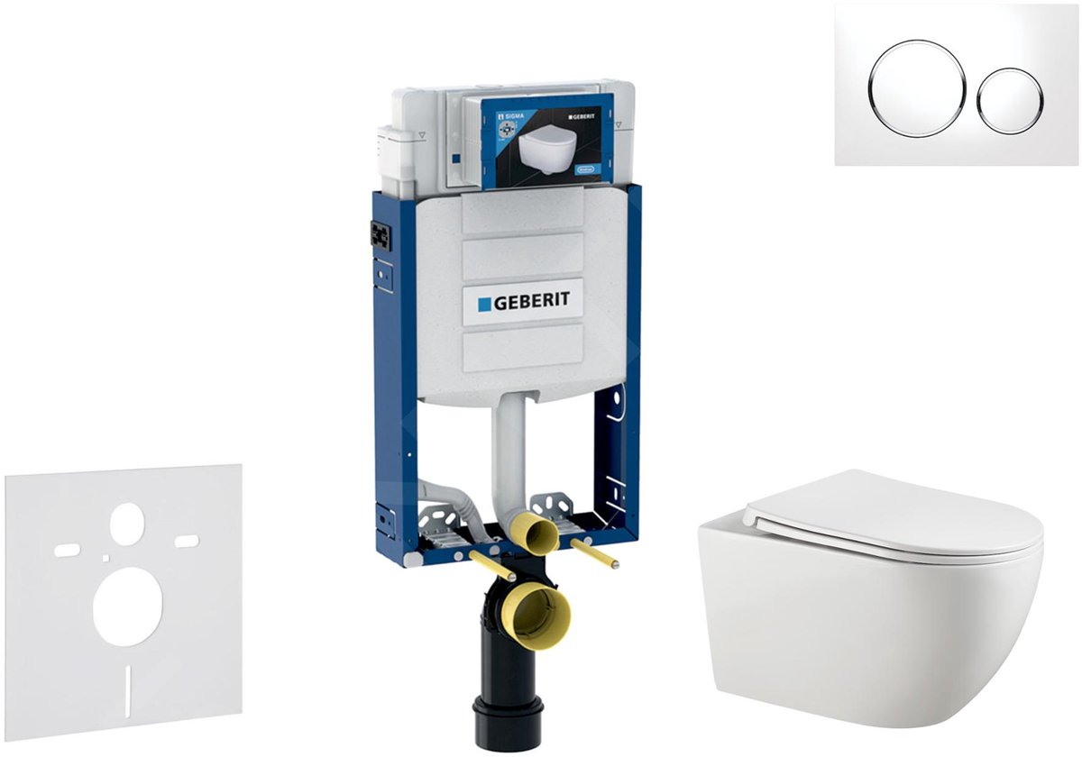 Voorwand montageset, Gaia toilet en softclose zitting, Sigma20 bedieningsplaat, wit/chroom