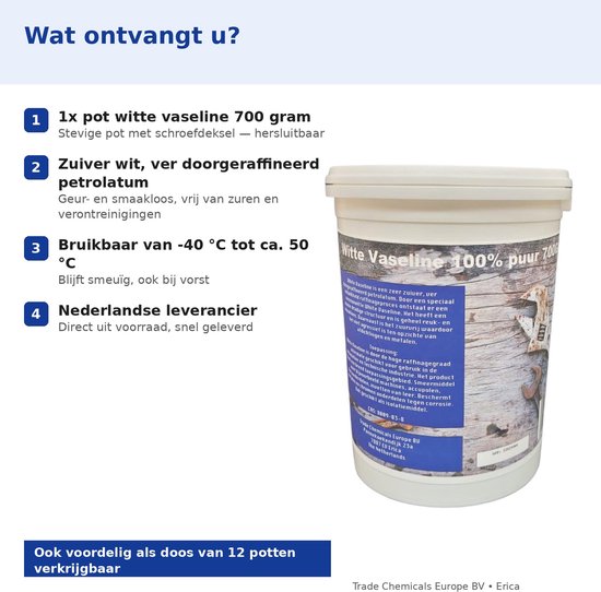Witte Vaseline 700 gram - 100% Puur Petrolatum Zuurvrij - Smeermiddel & Roestbescherming Auto Fiets Techniek | TCE — afbeelding 4