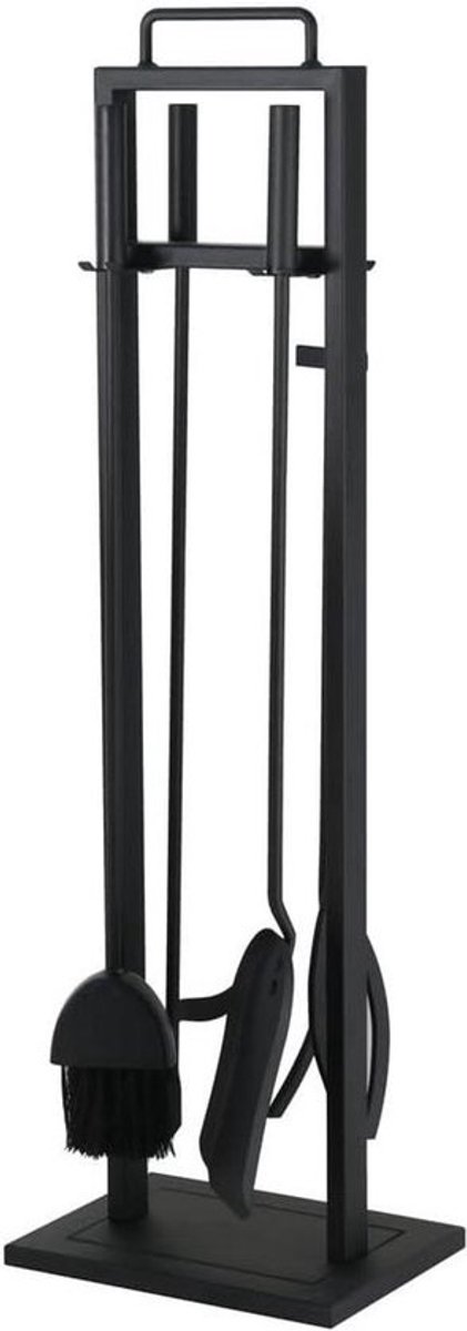 Haardset ijzer zwart - openhaardaccessoires modern - bestek pookset 4-delig met standaard
