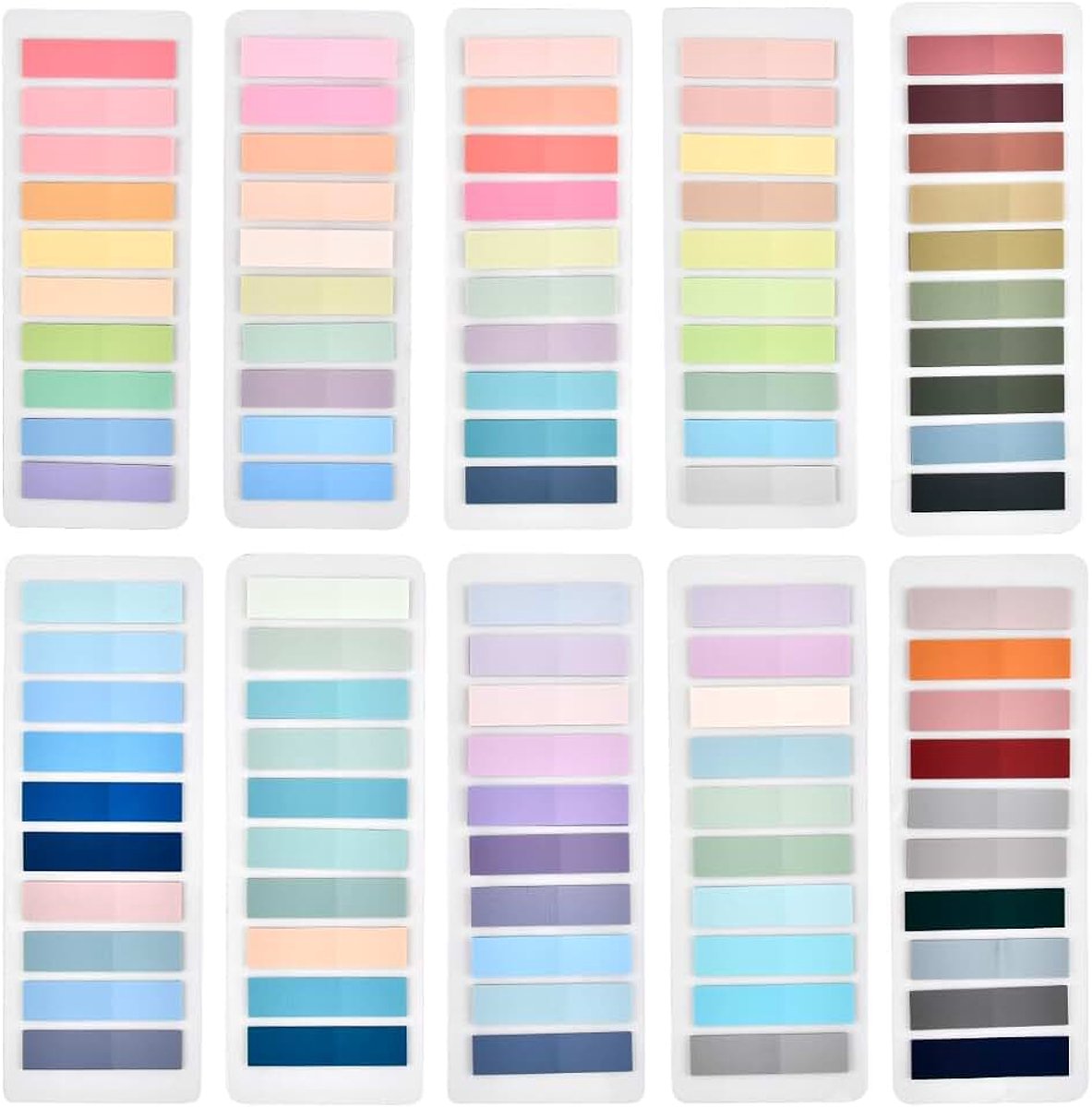2000 stuks zelfklevende strips, 10 stijlen, sticky notes, pastel, transparant, pastel, pastel, pastel, plaknotities, kleurrijke notitieblaadjes voor kantoor en school, zij- en plakmarkering