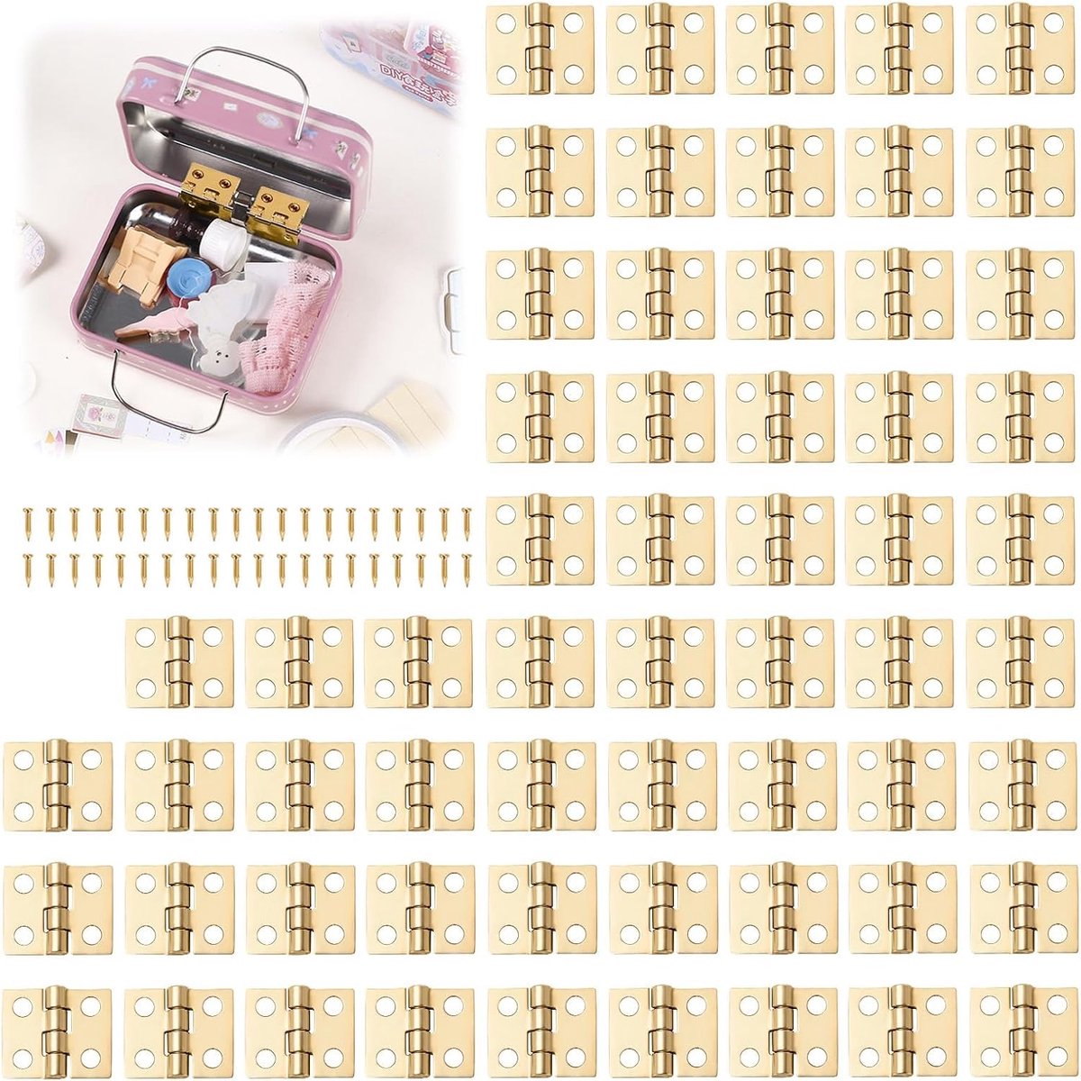 60 stuks mini-scharnieren van messing voor modelbouw, met 240 schroeven, sieraden, meubels – verborgen en kleine scharnieren met schroeven, ideaal voor huis en kast