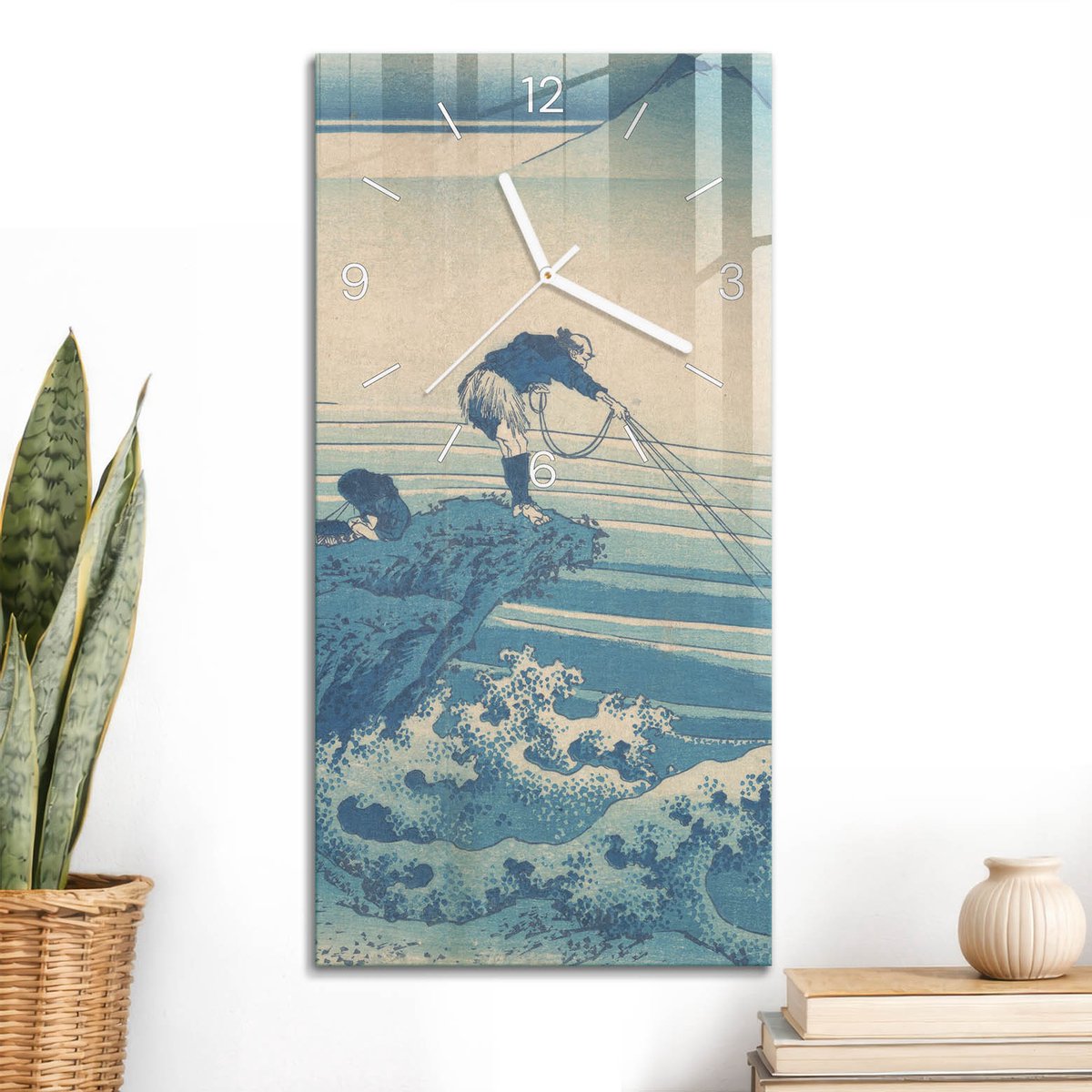 ArtPrintCave Blauw Glazen Klok - 30x60 cm - Rechthoekige Wandklok - Vissers Van De Zee Wandklok Keuken - Landschappen Unieke Klok - Witte Klokwijzers