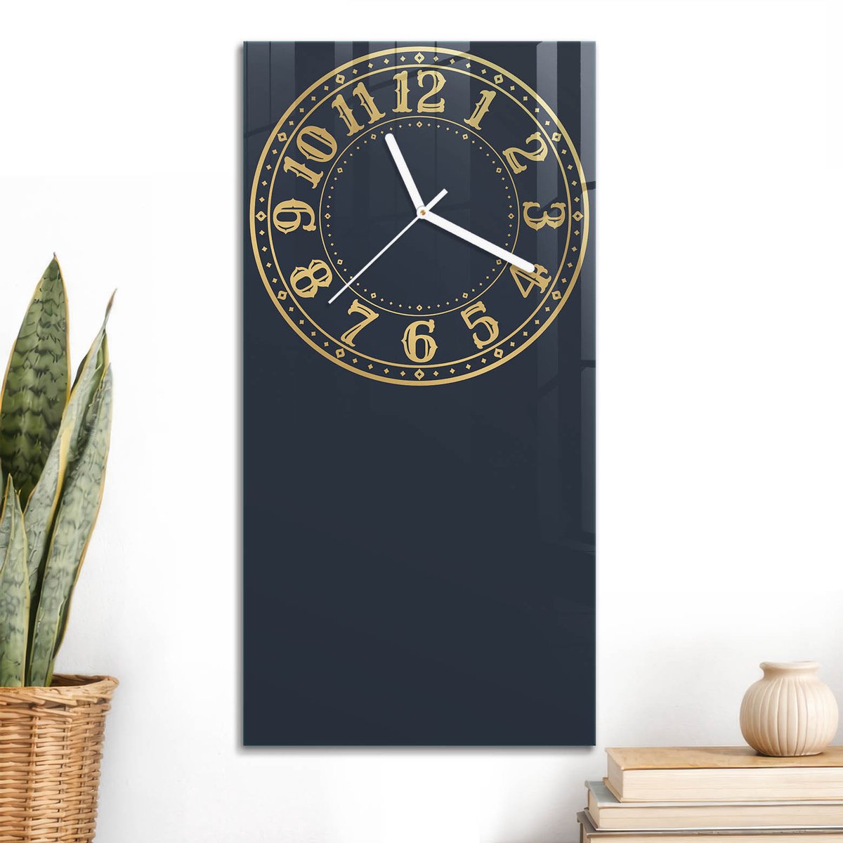 ArtPrintCave Marine Glazen Klok - 30x60 cm - Rechthoekige Wandklok - Klassieke Klok Unieke Klok - Geometrie Stille Wandklok - Witte Klokwijzers