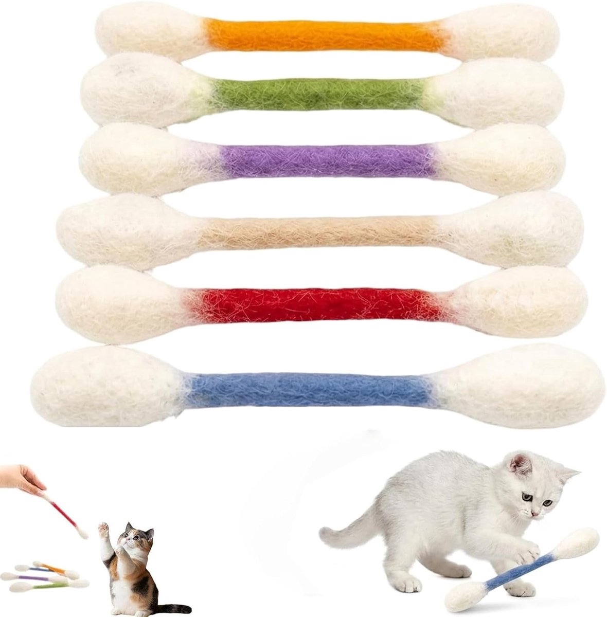 6 stuks kattenspeelgoed, katoen, kauwstaaf van vilt, kattenspeelgoed met kattengras, reuzenstaaf, scheurvast, kattenspeelgoed van katoen, voor interactief spel kittens