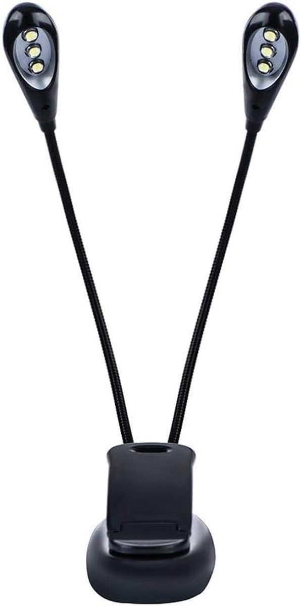 Dilwe Muziekstandaard led-licht, mini dubbele arm steeklamp, instelbaar leeslampje 6 kralen/8 kralen met USB-kabellamp voor e-reader-boek en hoofdeinde (6 kralen)