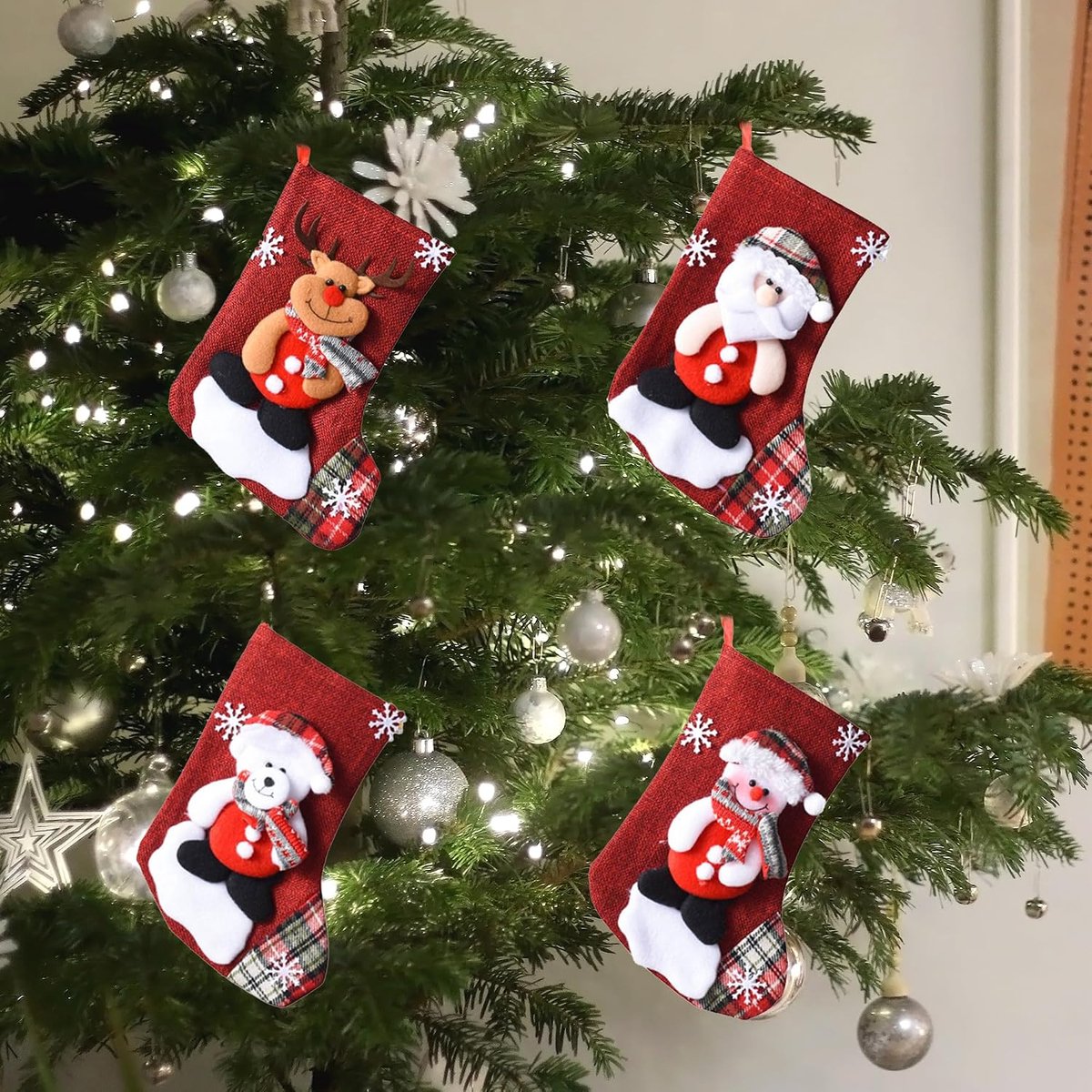 Versiering, kerstsokken om op te hangen, kerstdecoratiesokken, kerstmansokken, voor Kerstmis, kerstdecoratie, dennenboom (16 x 13 x 23 cm)