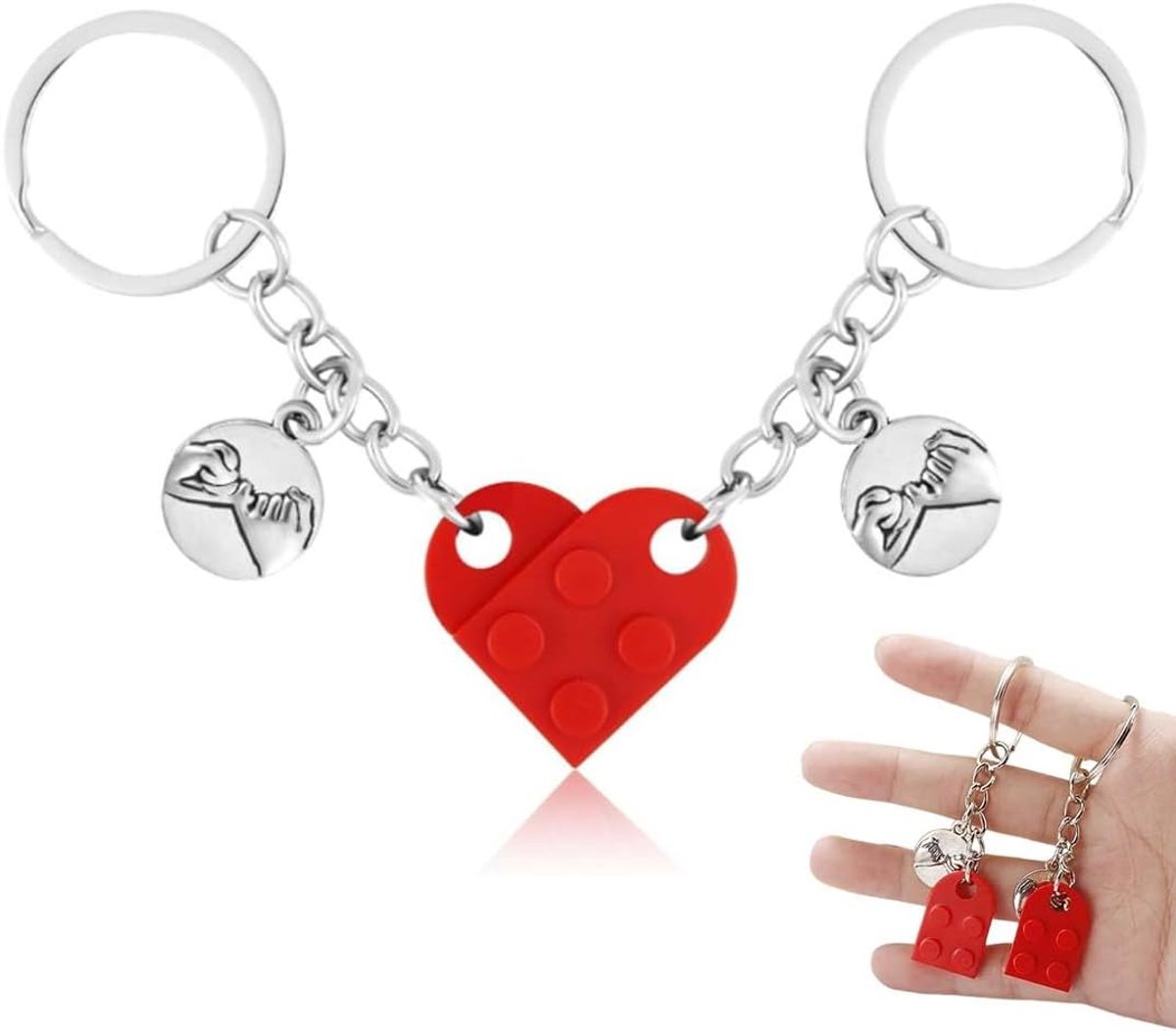 1 paar sleutelhangers met hart, paar voor hem en haar, sleutelhangers, voor Valentijnsdag, cadeau-idee voor Kerstmis voor vrienden, jubileumcadeaus, cadeau voor een nieuw huis