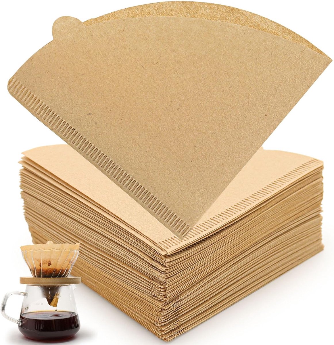 200 stuks V-vormige ongebleekte koffiefilters, natuurlijk houtpulp filterpapier, geschikt voor handmatige opgieting en druppelkoffiemachines (2-4 kopjes)