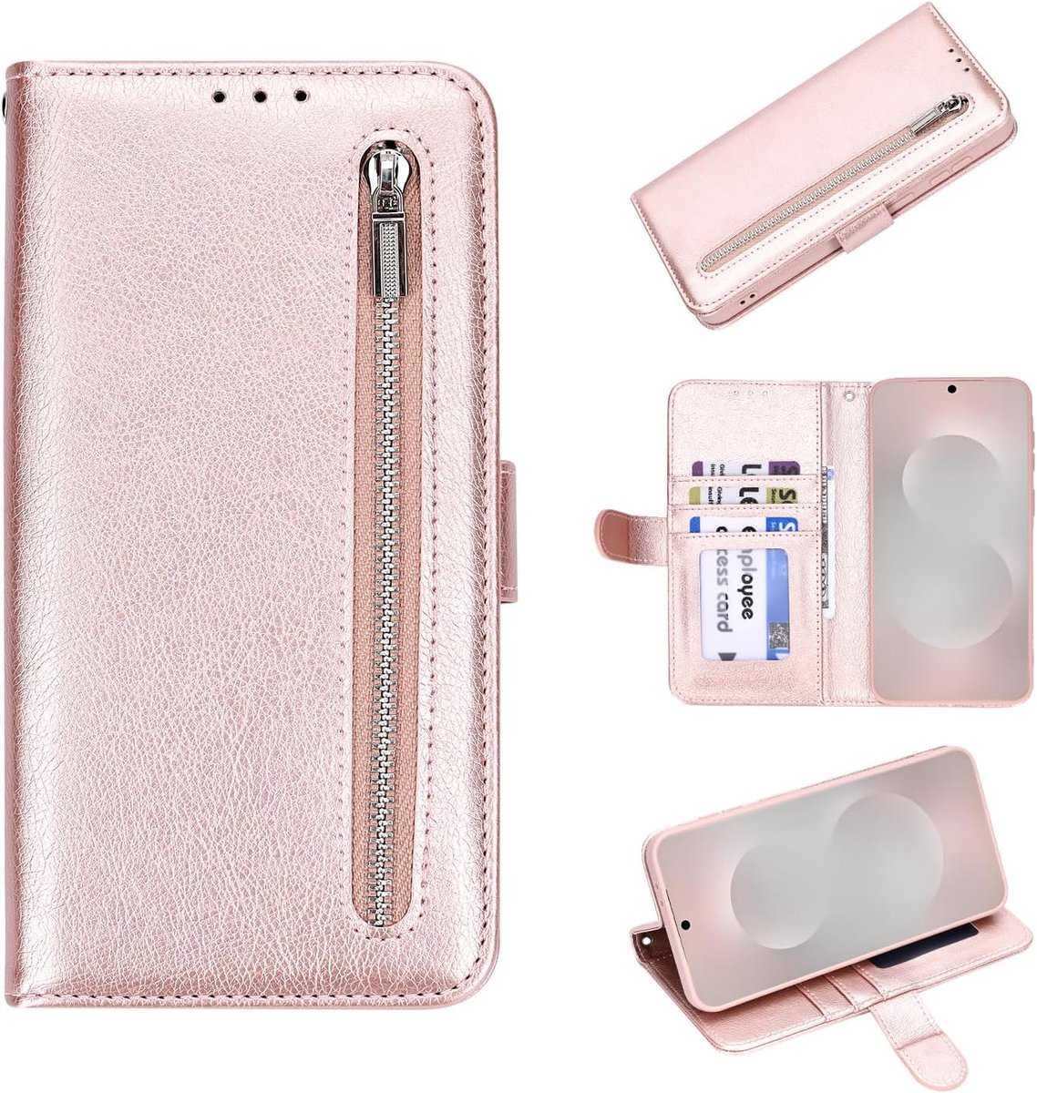 Hoesje voor Samsung Galaxy A55 - Rosegoud - Luxe Kunstlederen Portemonnee Book Case met Rits