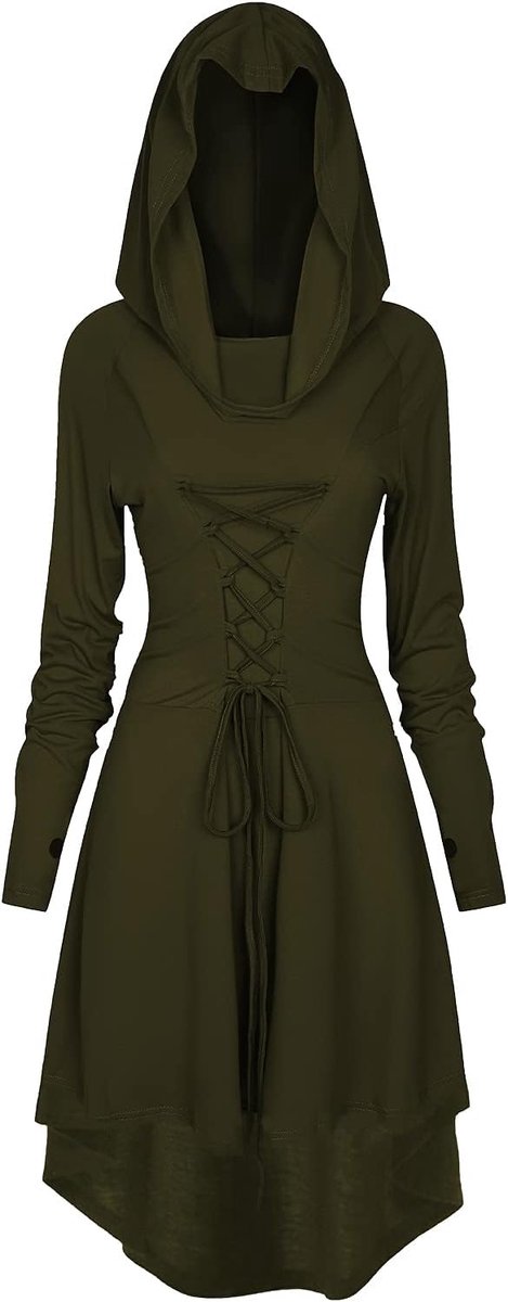 Jurk, voor dames, middeleeuwse kleding, halloweenkostuum, renaissance, met capuchon, carnaval
