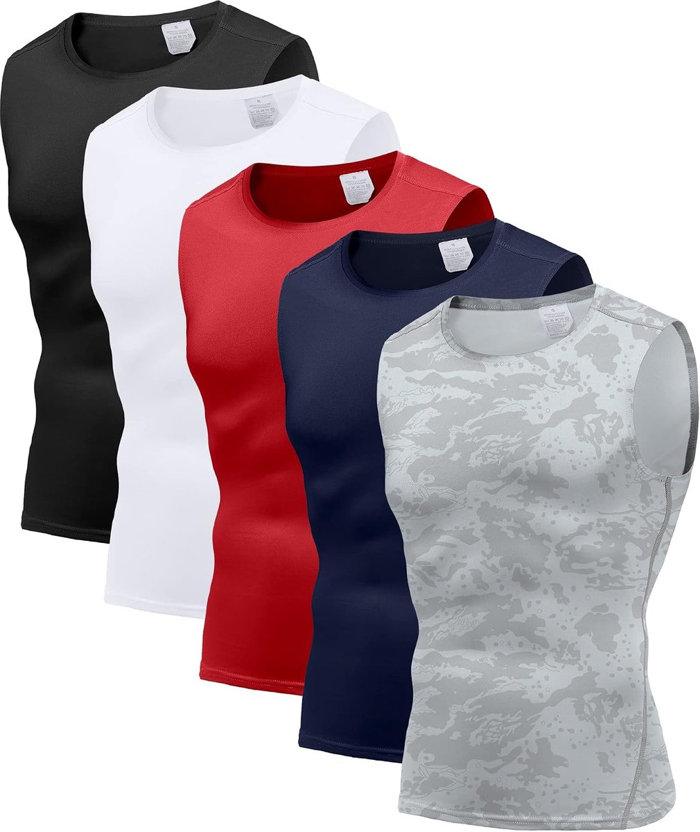 Heren 5 Pack Compressie Tank Tops Atletische Spier Tee Fitness Bodybuilding Mouwloos T-shirt