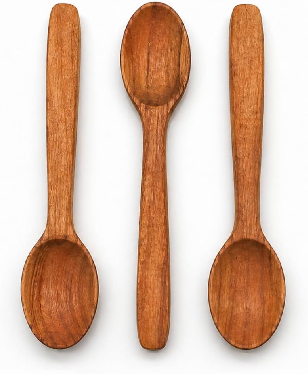 World - Houten lepel van kersenhout met een mooie natuurlijke kleur - Voor koffie, suiker en specerijen - 16 cm - set van 3