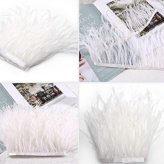 8-10 cm natuurlijke struisvogelveren, rand pluche, veerband om te knutselen, veren, fringen, trim, veer, franjes, band voor doe-het-zelf handwerk, naaien, hoed, jurk, kostuumdecoratie, beige — afbeelding 2