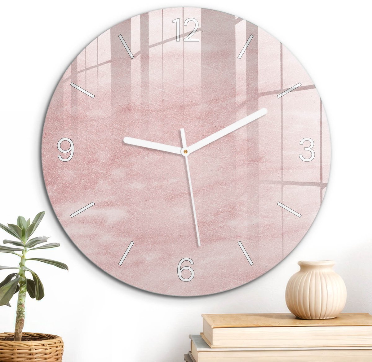 ArtPrintCave Roze Glazen Klok - Wandklok 30 cm - Muurklok Rond - Roze Marmer Wandklok Keuken - Achtergronden En Patronen Unieke Klok - Witte Klokwijzers