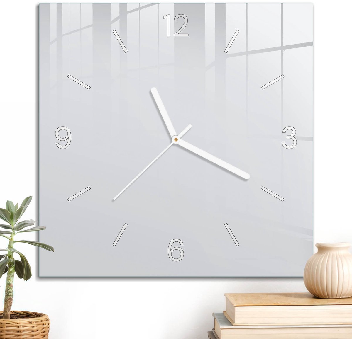 ArtPrintCave Wit Glazen Klok - 30x30 cm - Wandklok Vierkant - Zuiver Wit Wandklok Keuken - Abstractie Unieke Klok - Witte Klokwijzers