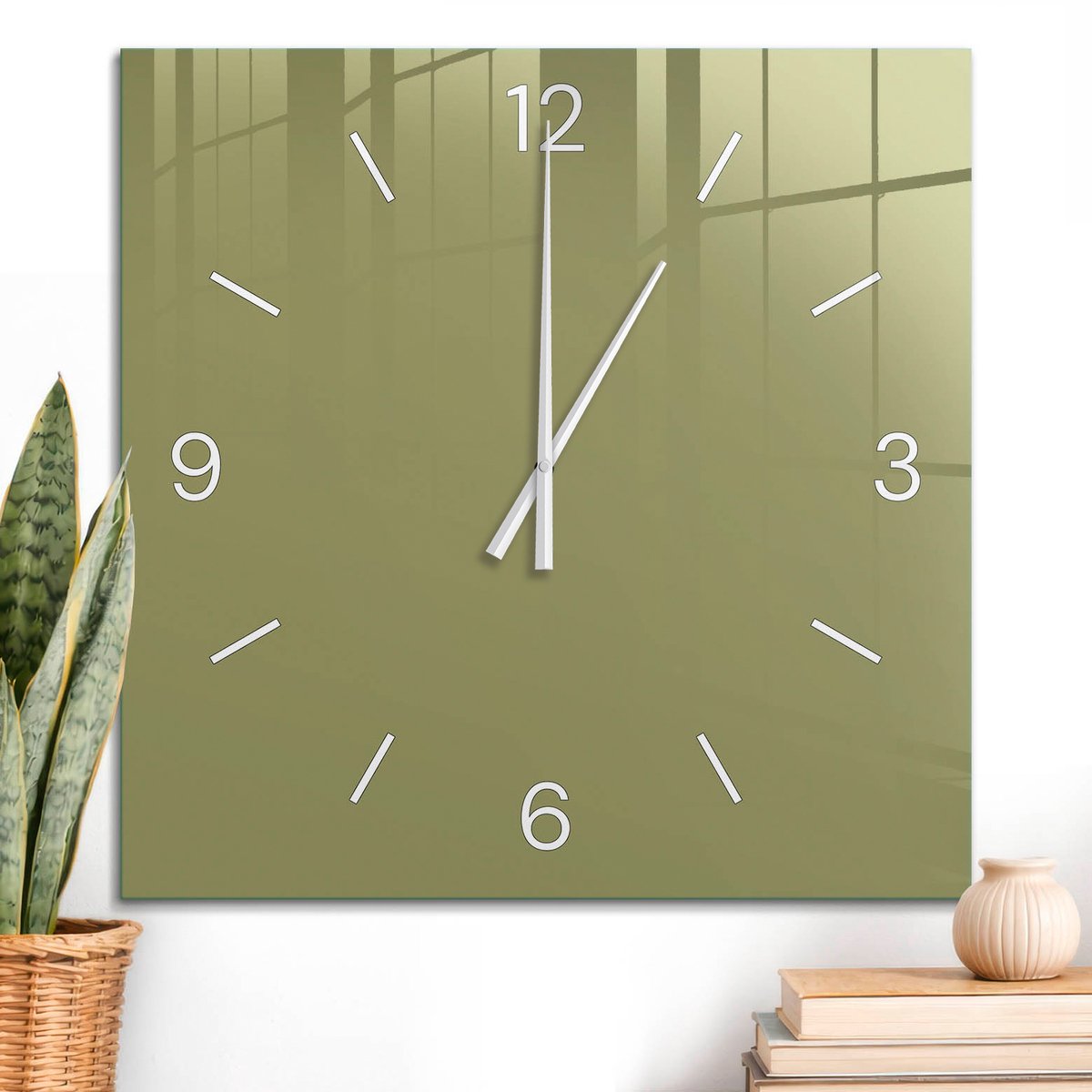 ArtPrintCave Geel Glazen Klok - 60x60 cm - Wandklok Vierkant - Groen Gras Wandklok Keuken - Abstractie Unieke Klok - Witte Klokwijzers