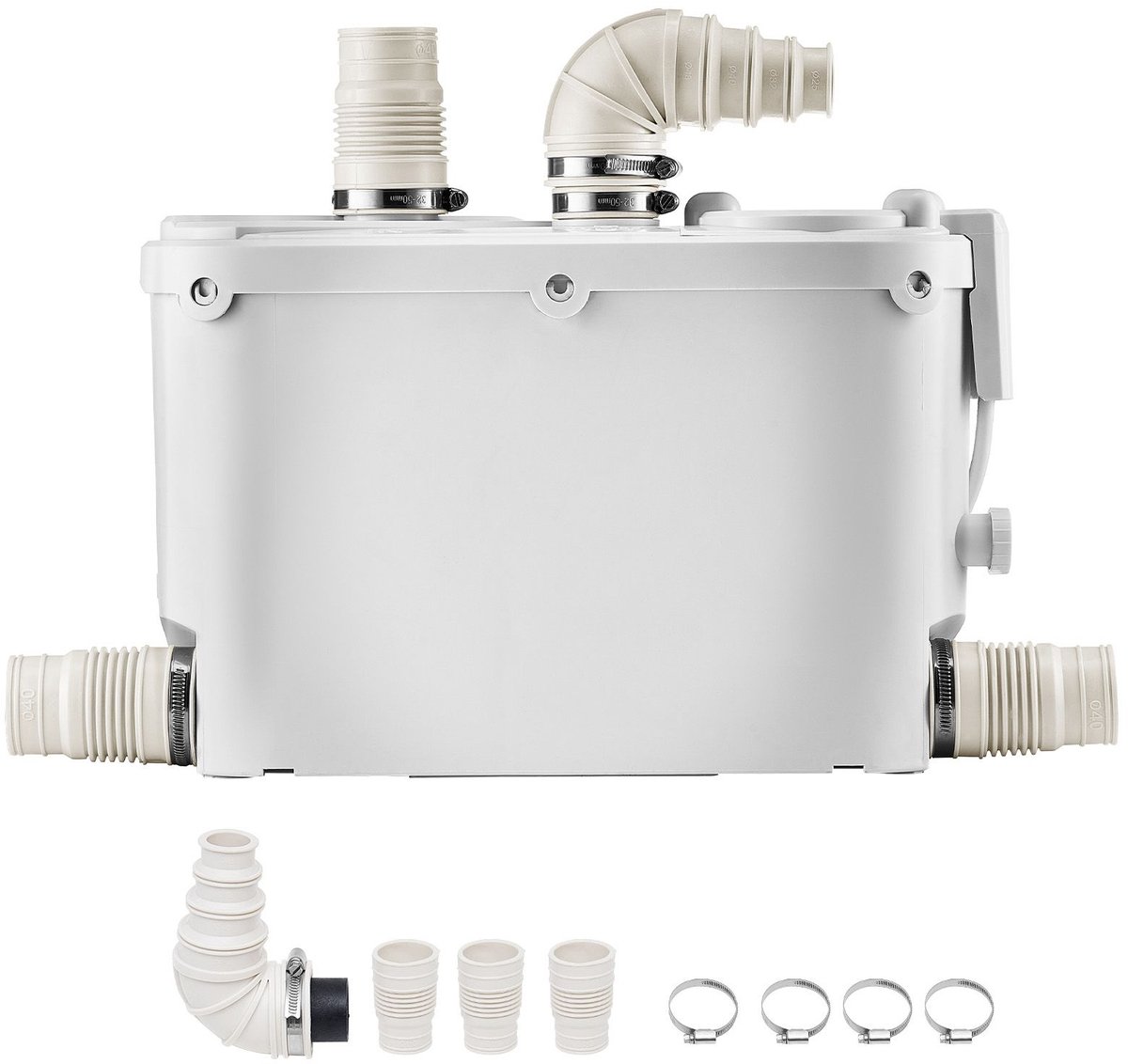 Vermalerpomp- 500W- 110 l/min (29 GPM) debiet- 8 m opvoerhoogte- vermalerpomp voor rioolwater en toiletten met 4 waterinlaten- afvalwaterafvoer met opwaartse spoeling voor kelder- douche- wastafel- wasruimte en badkuip.