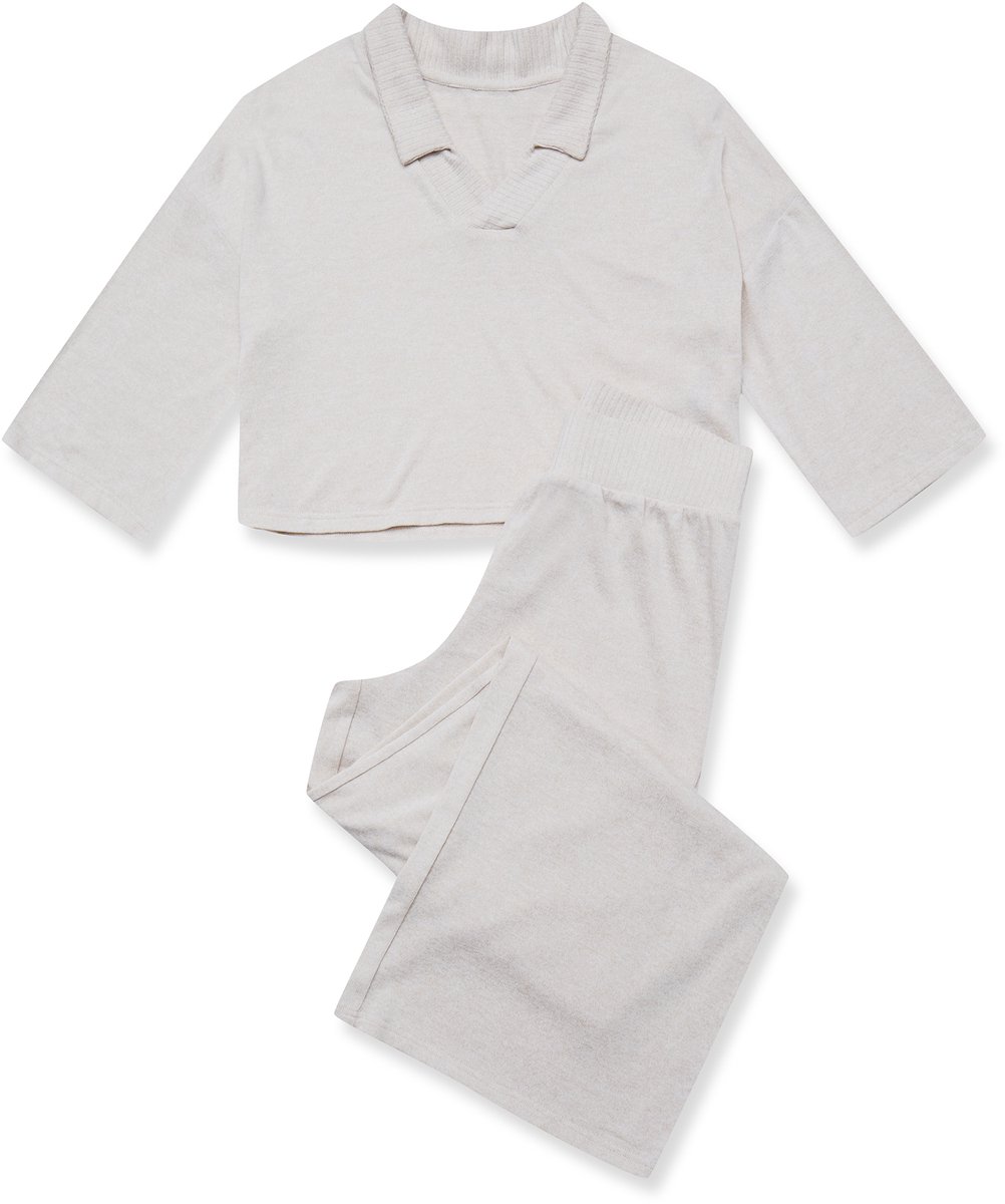 ESOTIQ Jen Serie - Damespyjamaset - Glad - Lichtbeige - Korte mouwen