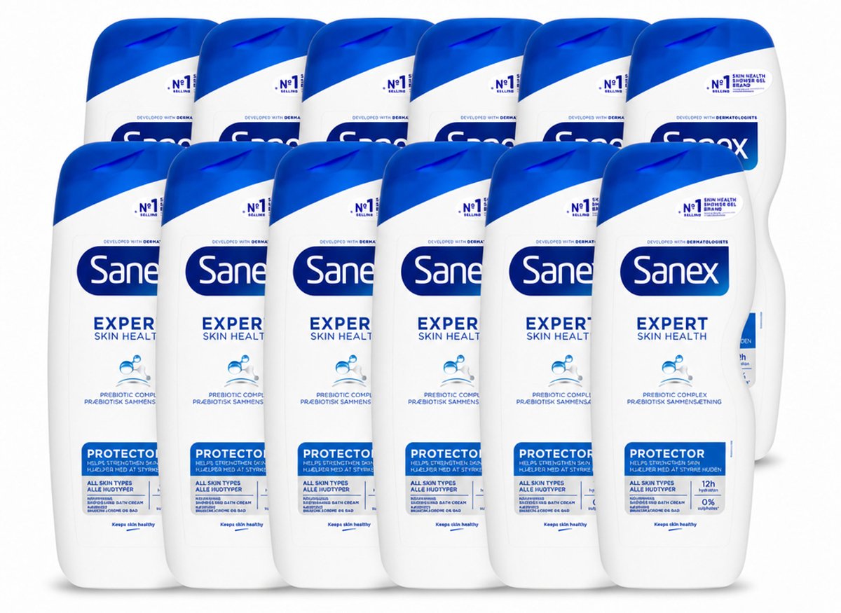 12 x Sanex – Douchegel – Expert Skin Health Protector – 600 ml - Voordeelverpakking - 12 stuks