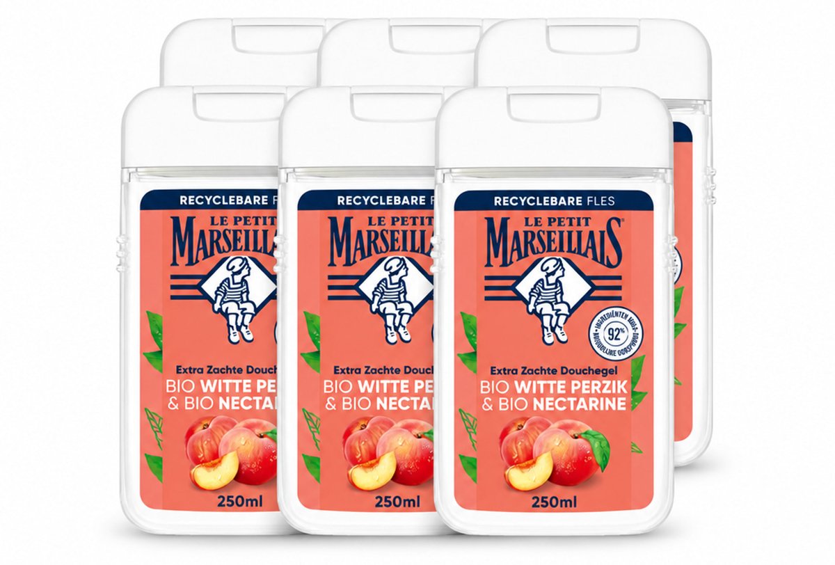 6 x Le Petit Marseillais – Douchegel – Bio Perzik & Nectarine – Verfrissend – 250 ml - Voordeelverpakking - 6 stuks