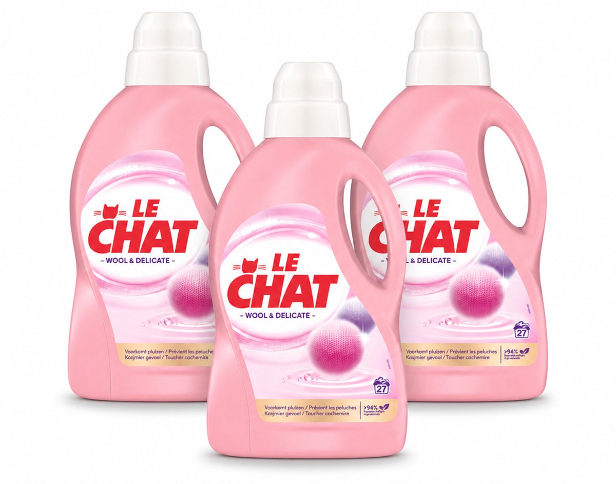 3 x Le Chat – Vloeibaar Wasmiddel – Wol & Delicate Was – 1,35 L - Bulkverpakking - 3 stuks