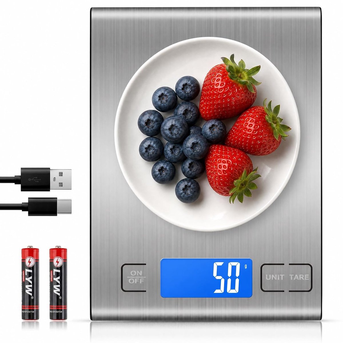 Keukenweegschaal - Tot 15 kg - Roestvrij staal - Digitaal - Met Tarrafunctie - Compact