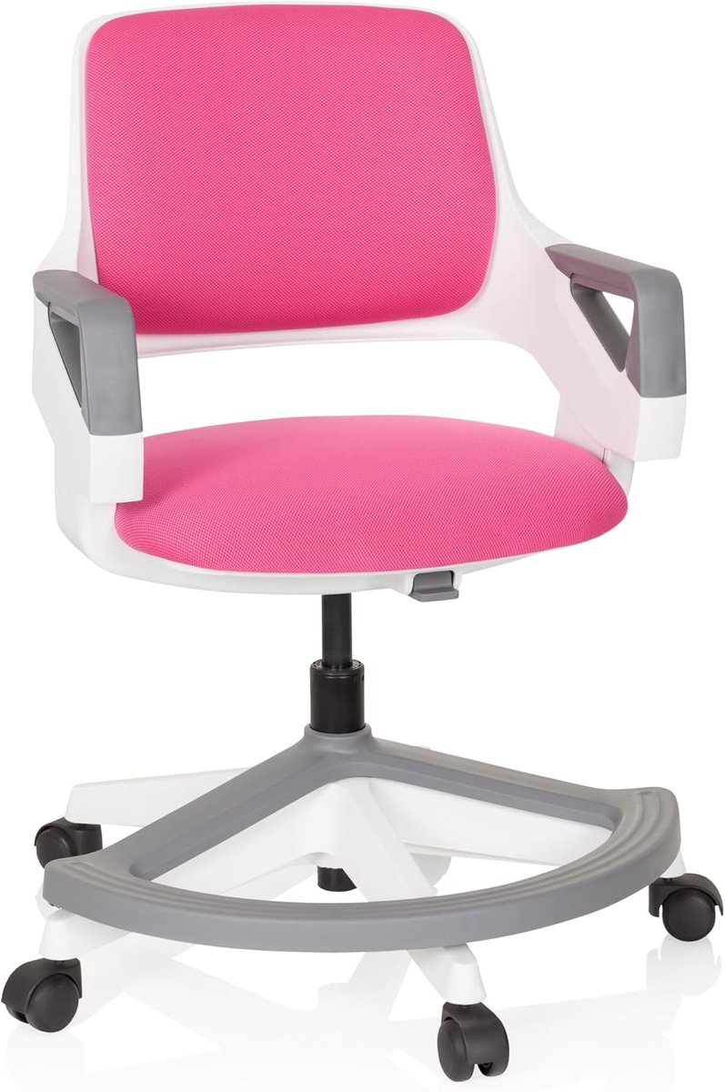 Hjh OFFICE Kid Flex 640480 Kinder- en tienerstoel van stof, roze, meegroeiende draaistoel, voetensteun en rugleuning in hoogte verstelbaar