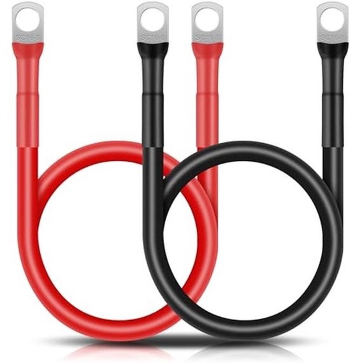 Batterijkabel 14 mm² 50 cm 12 V 6 AWG met M8 ringklemmen voor auto motorfiets marine zonne-energie - set van 2