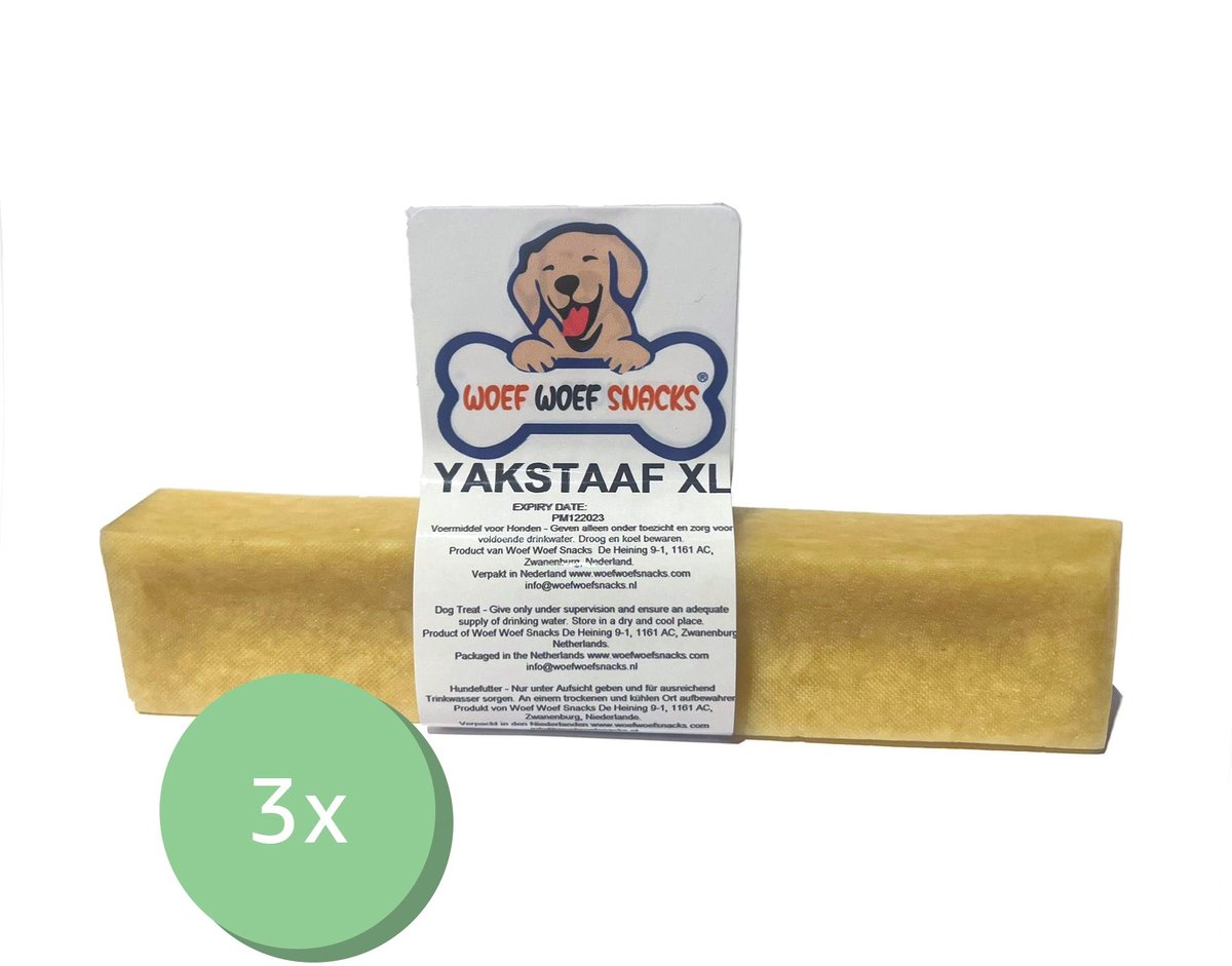 Woef Woef Snacks Hondensnacks Yakstaaf XL 3 stuks - Kauwsnacks - Vegetarisch - Melk - Alle honden en alle leeftijden vanaf 12kg - Geen toevoegingen