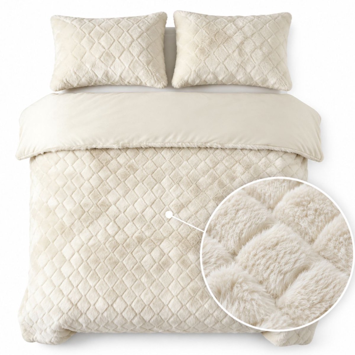 Droomtextiel Syon Teddy Dekbedovertrek Crème - 200x200/220 cm - Ultiem Zacht