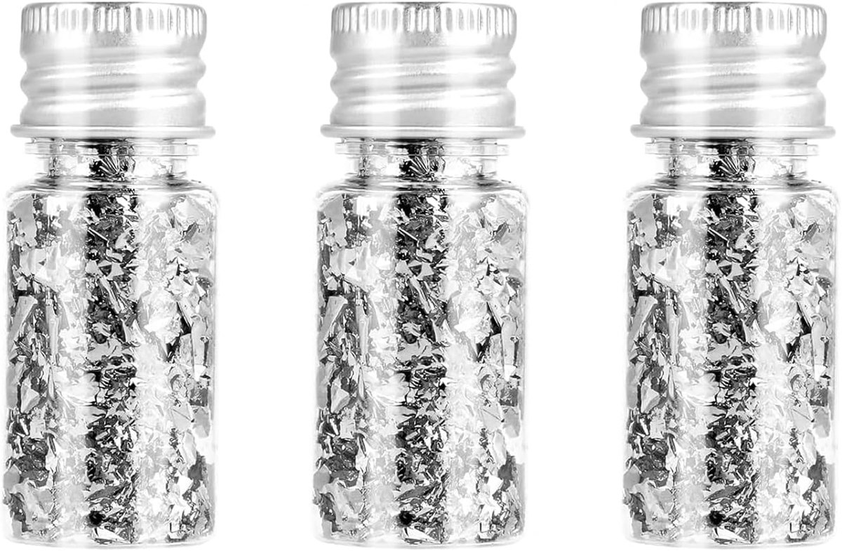 Bladeren, gouden bladeren, gouden bladeren, zelfgemaakte gouden folie, decoratieve knutselfolie (3 flessen) (zilver)