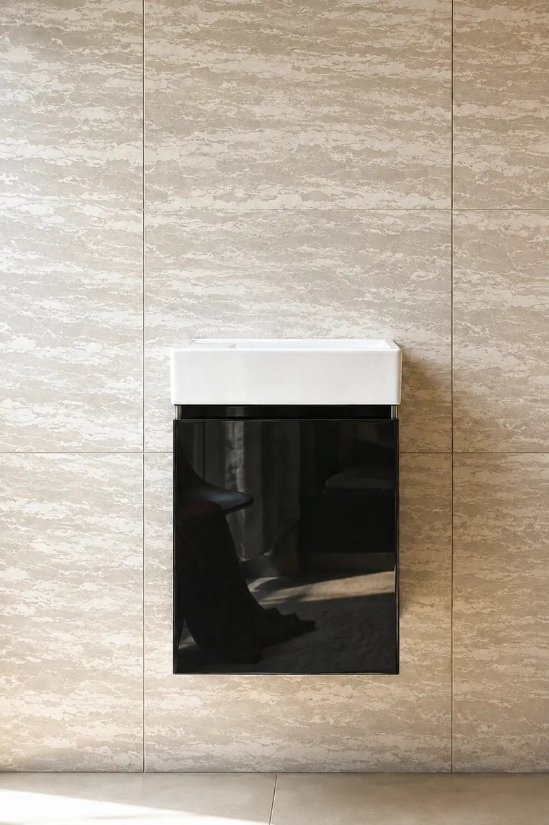 Faizee Home Alkan Badkamermeubel 40 cm – Wastafel – Zwarte Onderkast + Wastafel